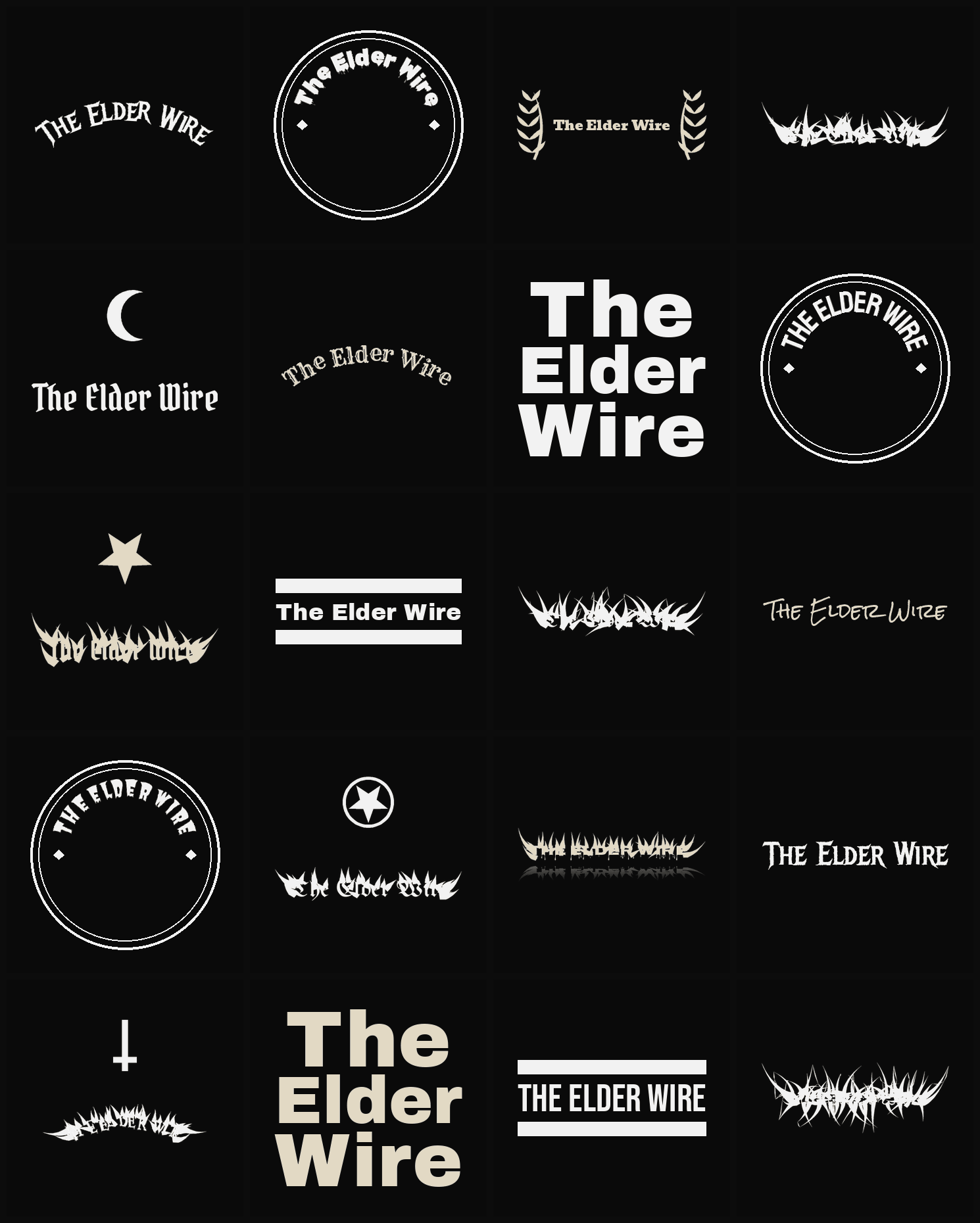 Twenty The Elder Wire band logo ideas — different faces, treatments and spike settings
