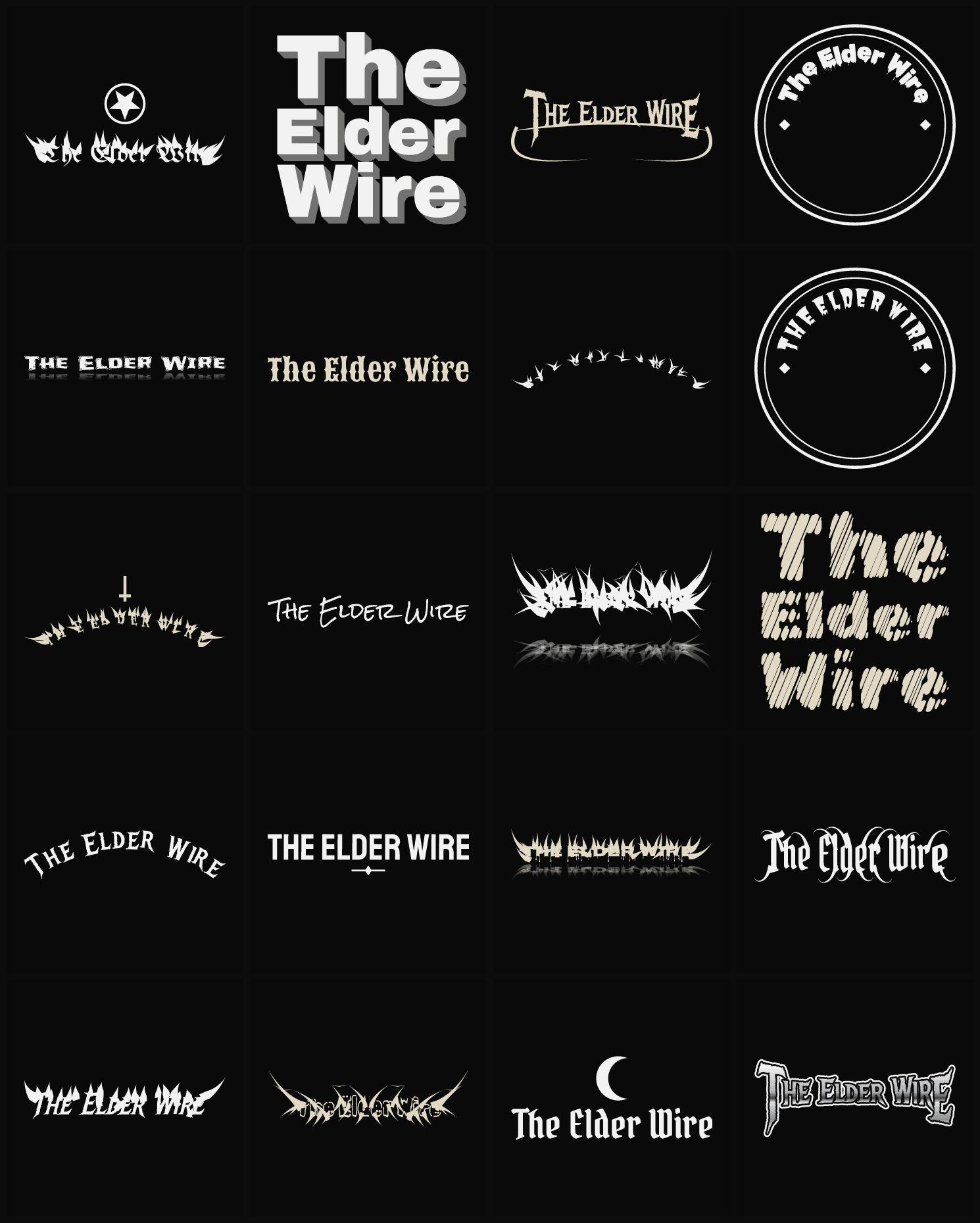 Twenty The Elder Wire band logo ideas — different faces, treatments and spike settings
