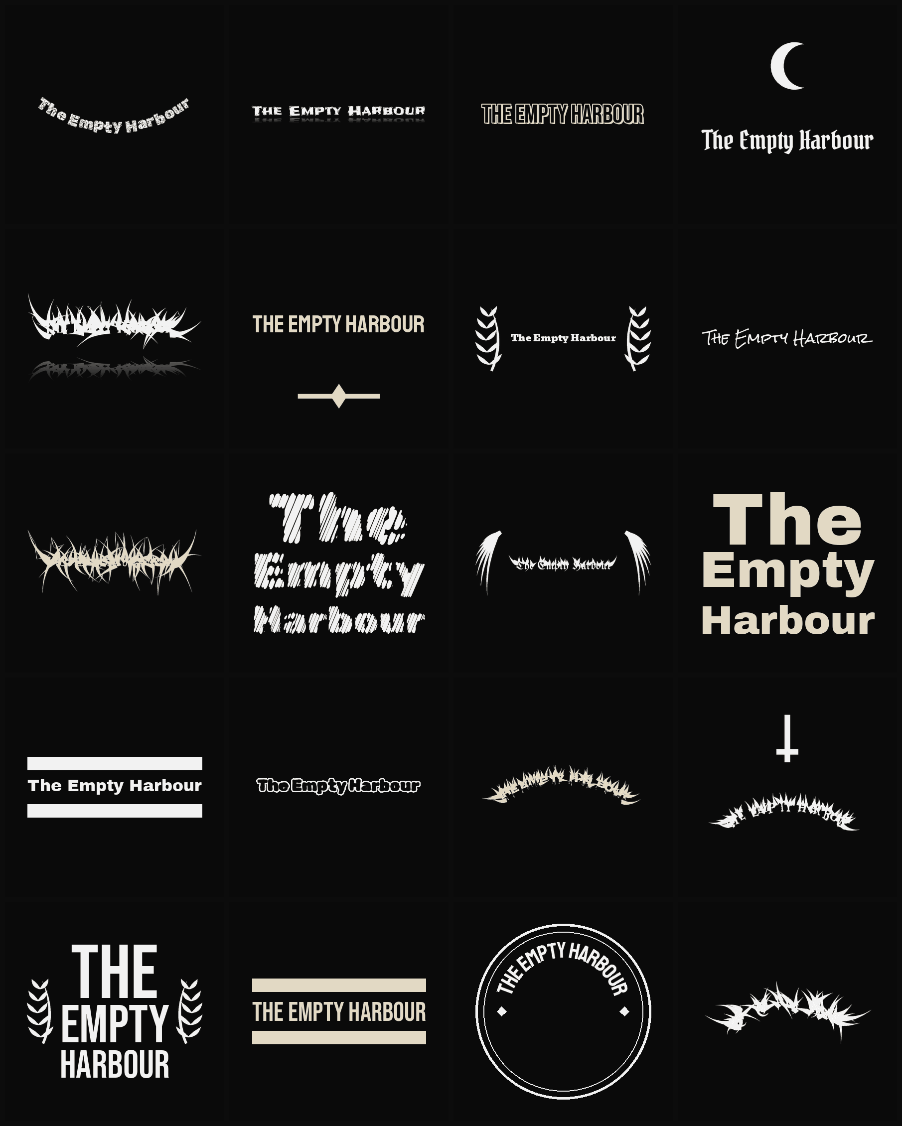 Twenty The Empty Harbour band logo ideas — different faces, treatments and spike settings