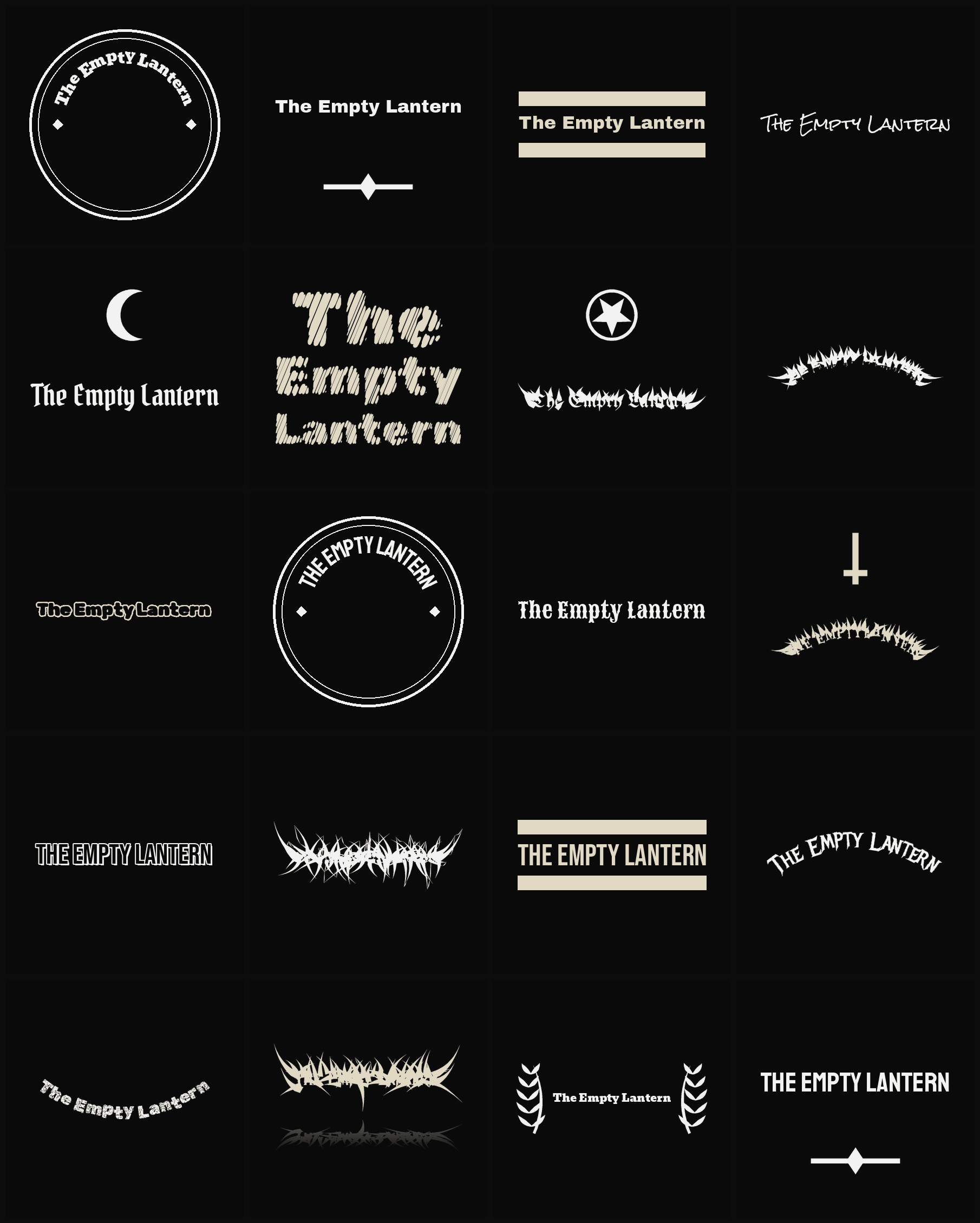 Twenty The Empty Lantern band logo ideas — different faces, treatments and spike settings