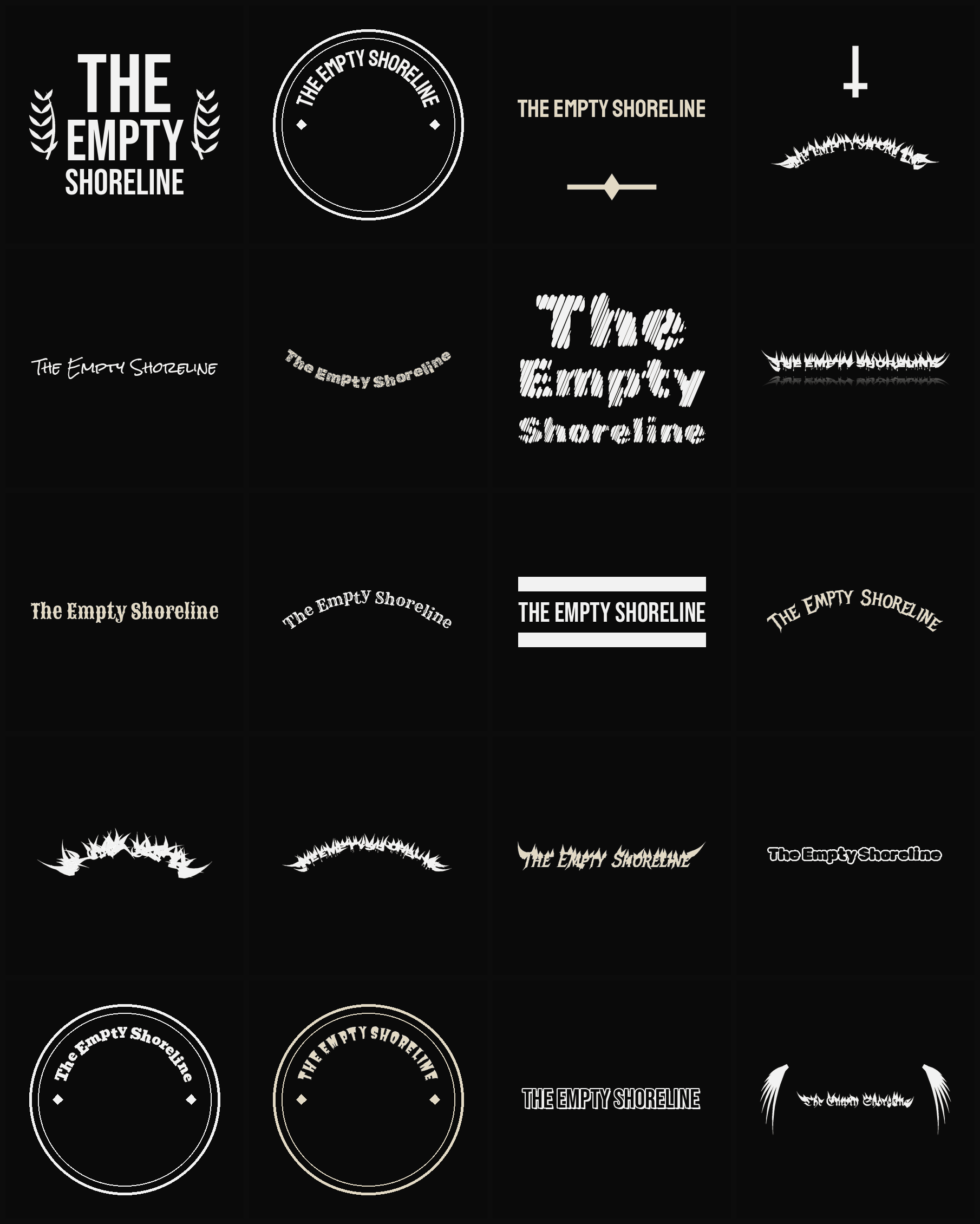 Twenty The Empty Shoreline band logo ideas — different faces, treatments and spike settings