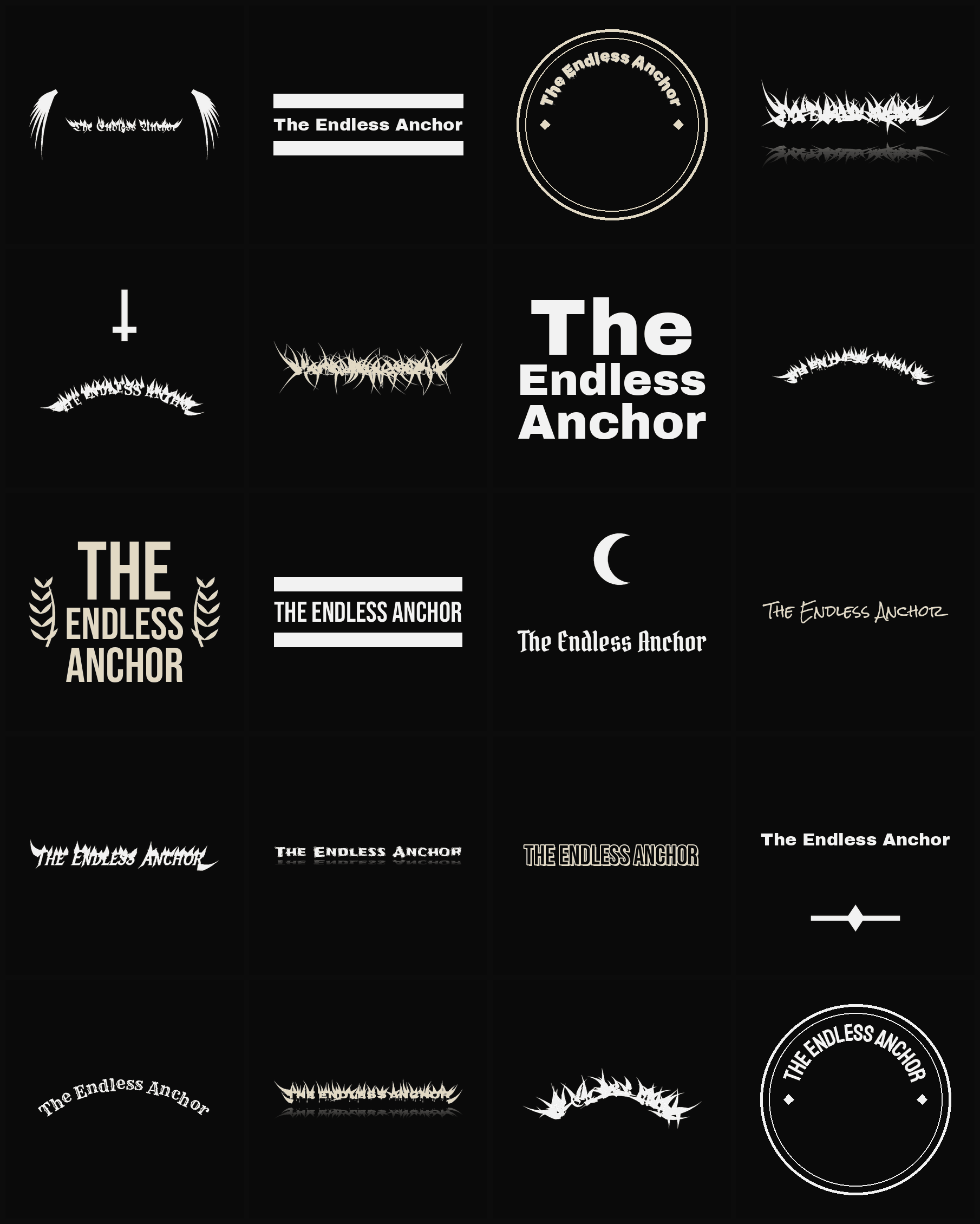 Twenty The Endless Anchor band logo ideas — different faces, treatments and spike settings