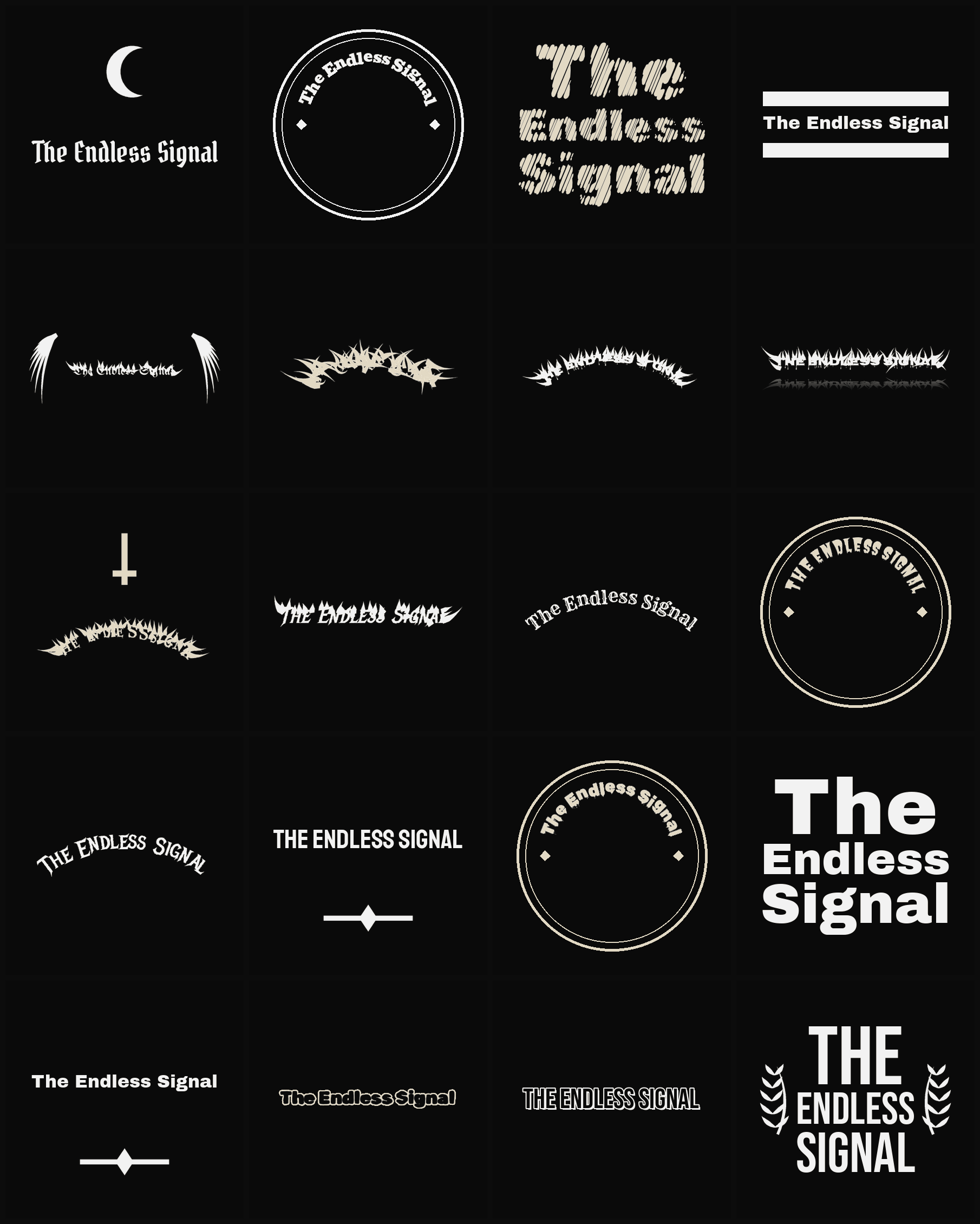 Twenty The Endless Signal band logo ideas — different faces, treatments and spike settings
