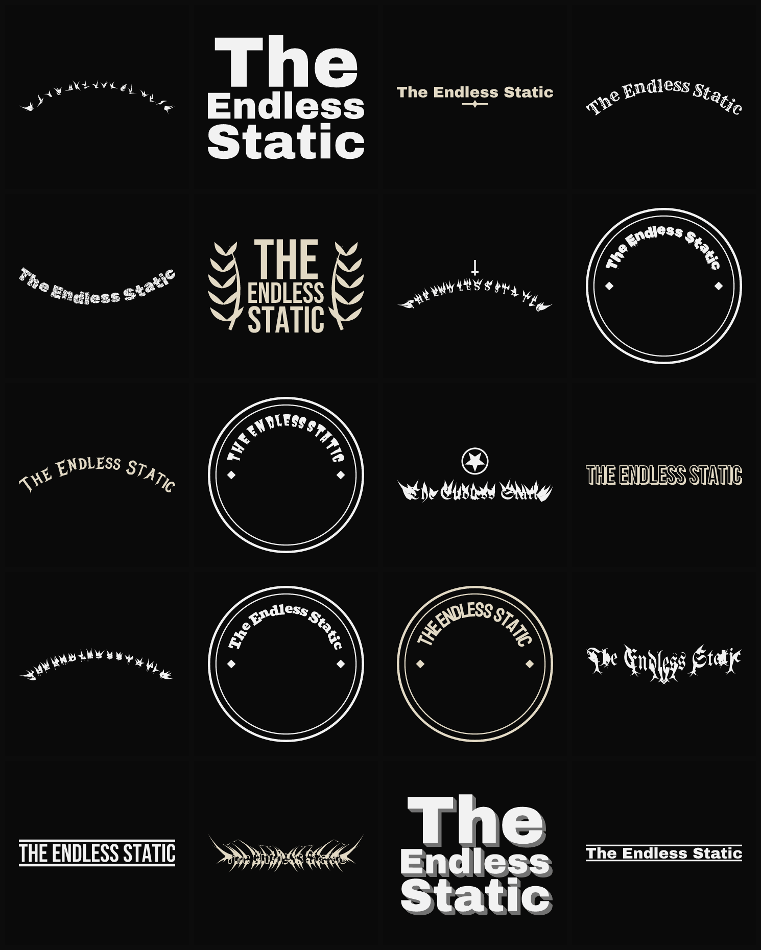Twenty The Endless Static band logo ideas — different faces, treatments and spike settings