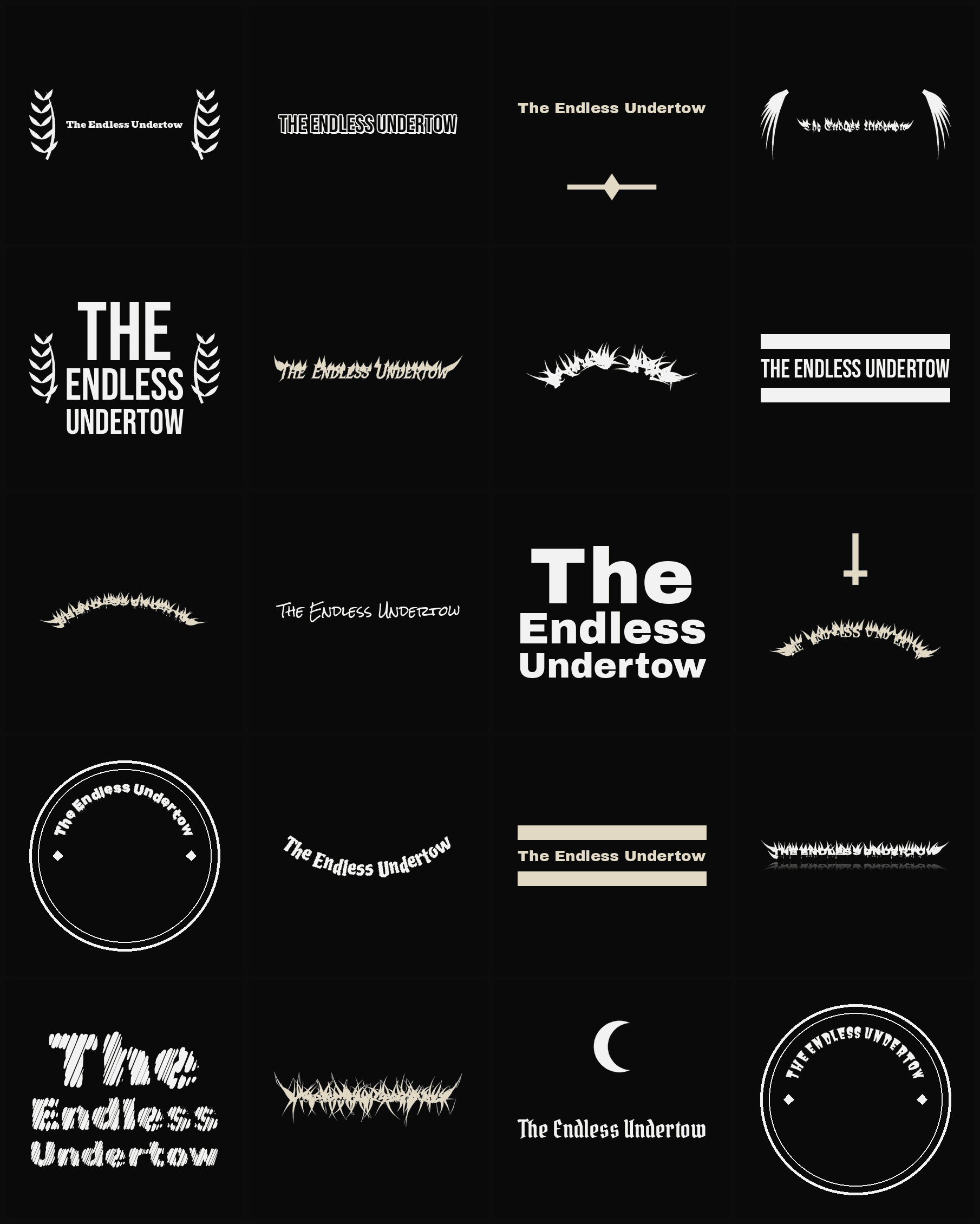 Twenty The Endless Undertow band logo ideas — different faces, treatments and spike settings