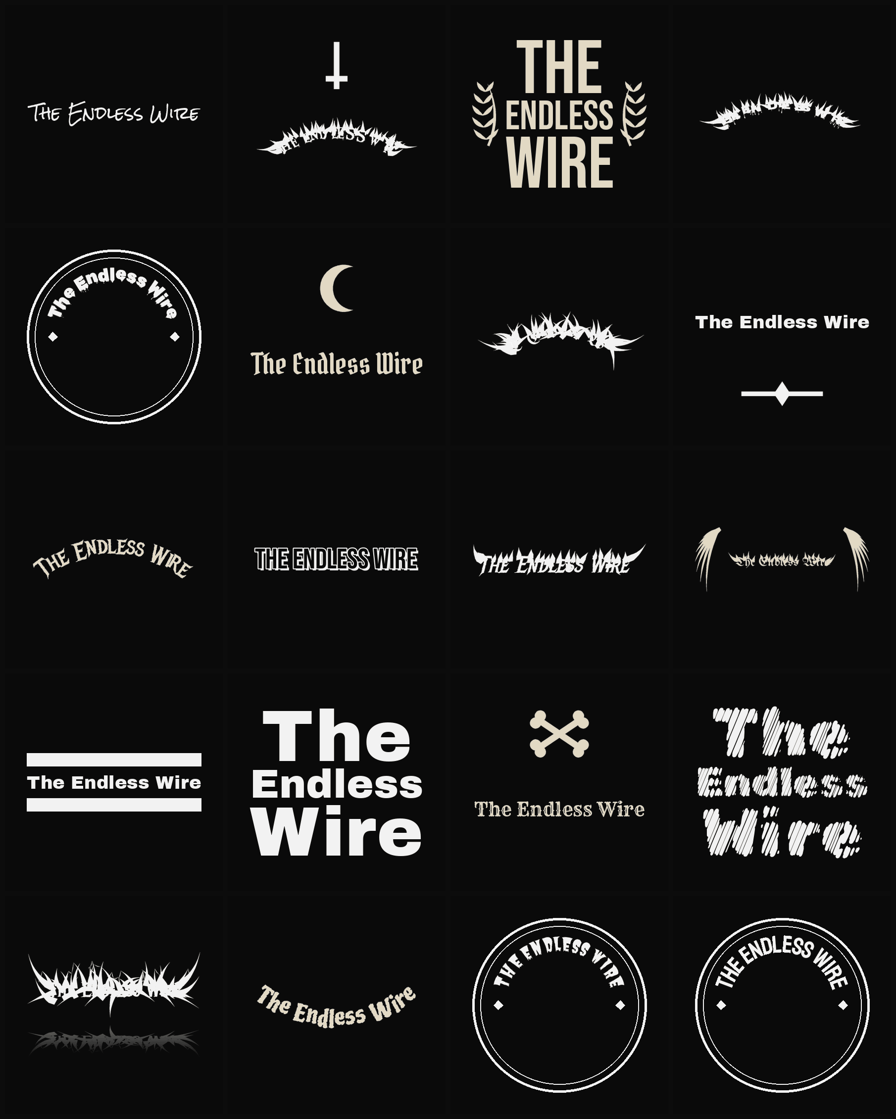 Twenty The Endless Wire band logo ideas — different faces, treatments and spike settings