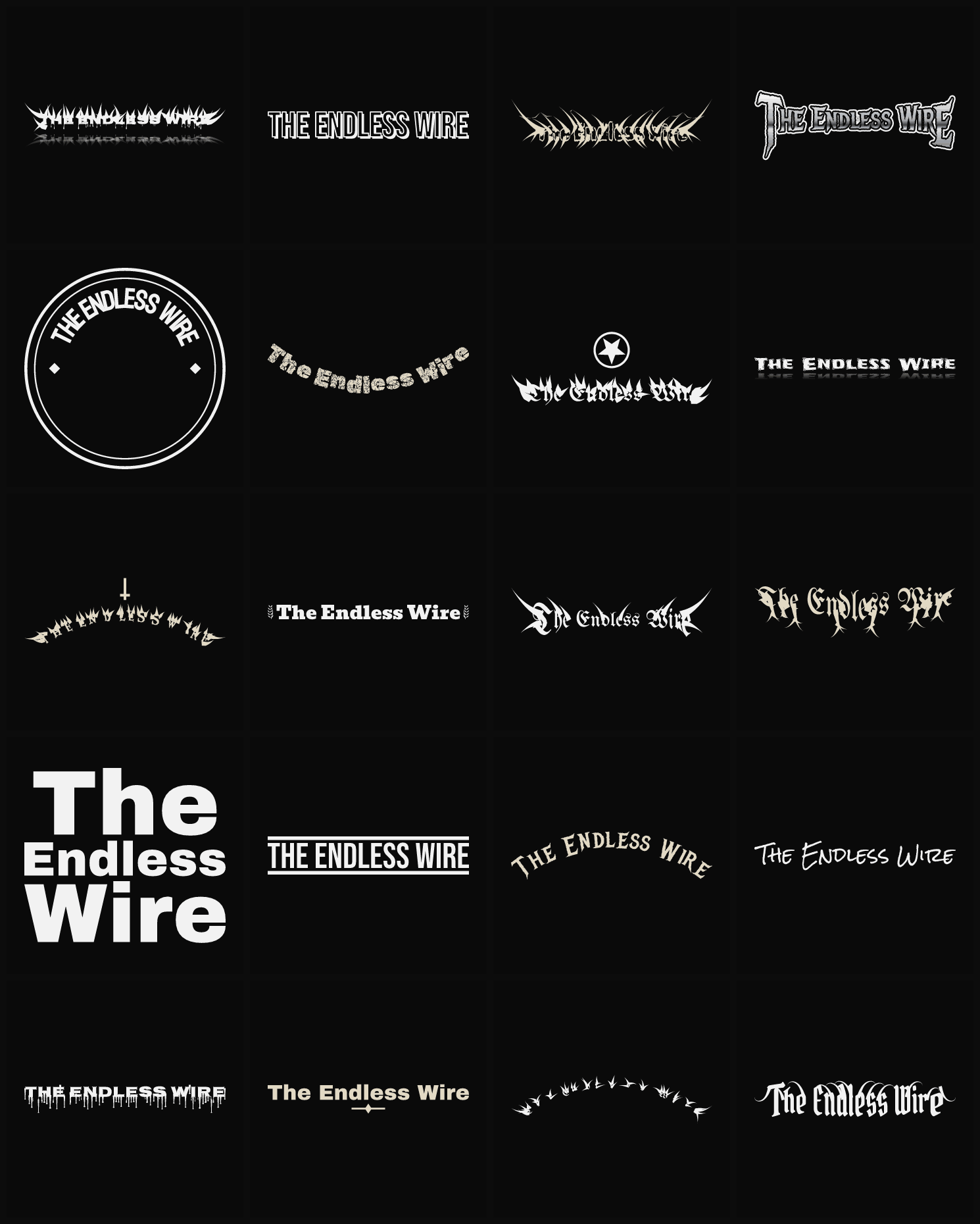 Twenty The Endless Wire band logo ideas — different faces, treatments and spike settings