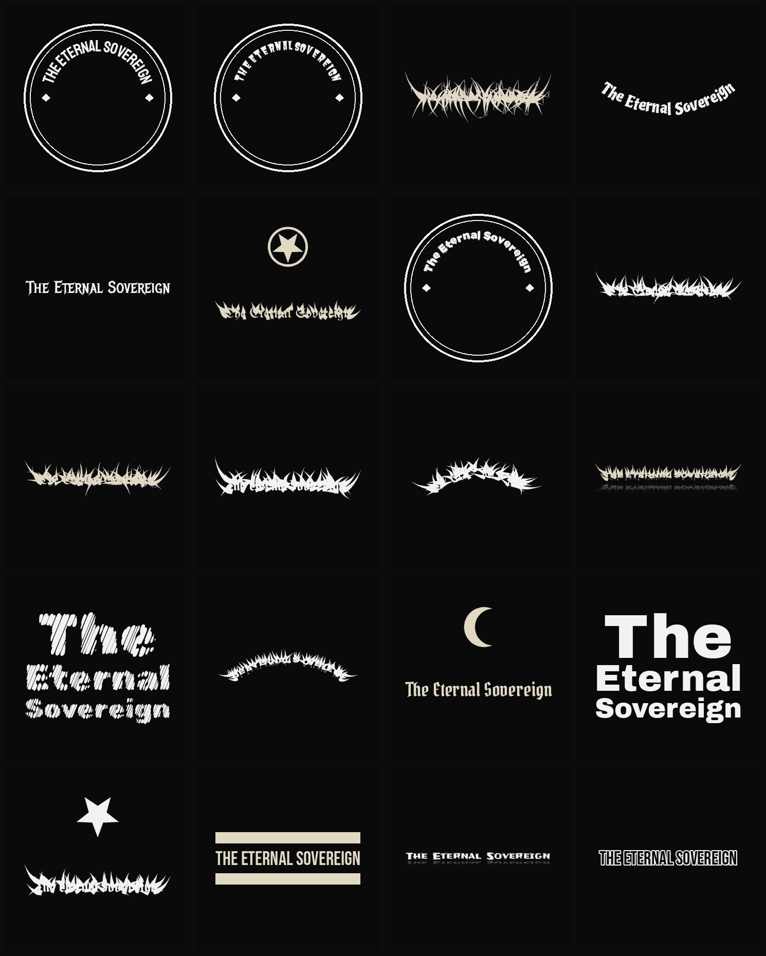 Twenty The Eternal Sovereign band logo ideas — different faces, treatments and spike settings