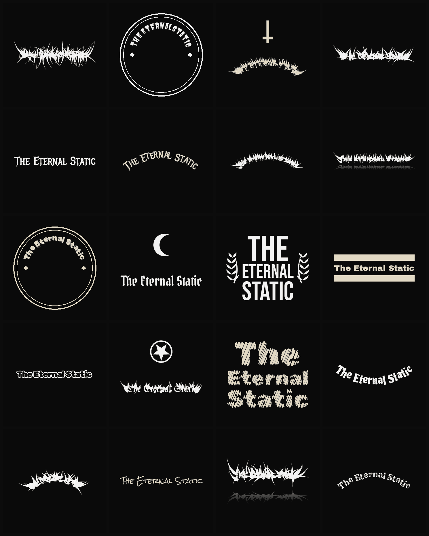 Twenty The Eternal Static band logo ideas — different faces, treatments and spike settings
