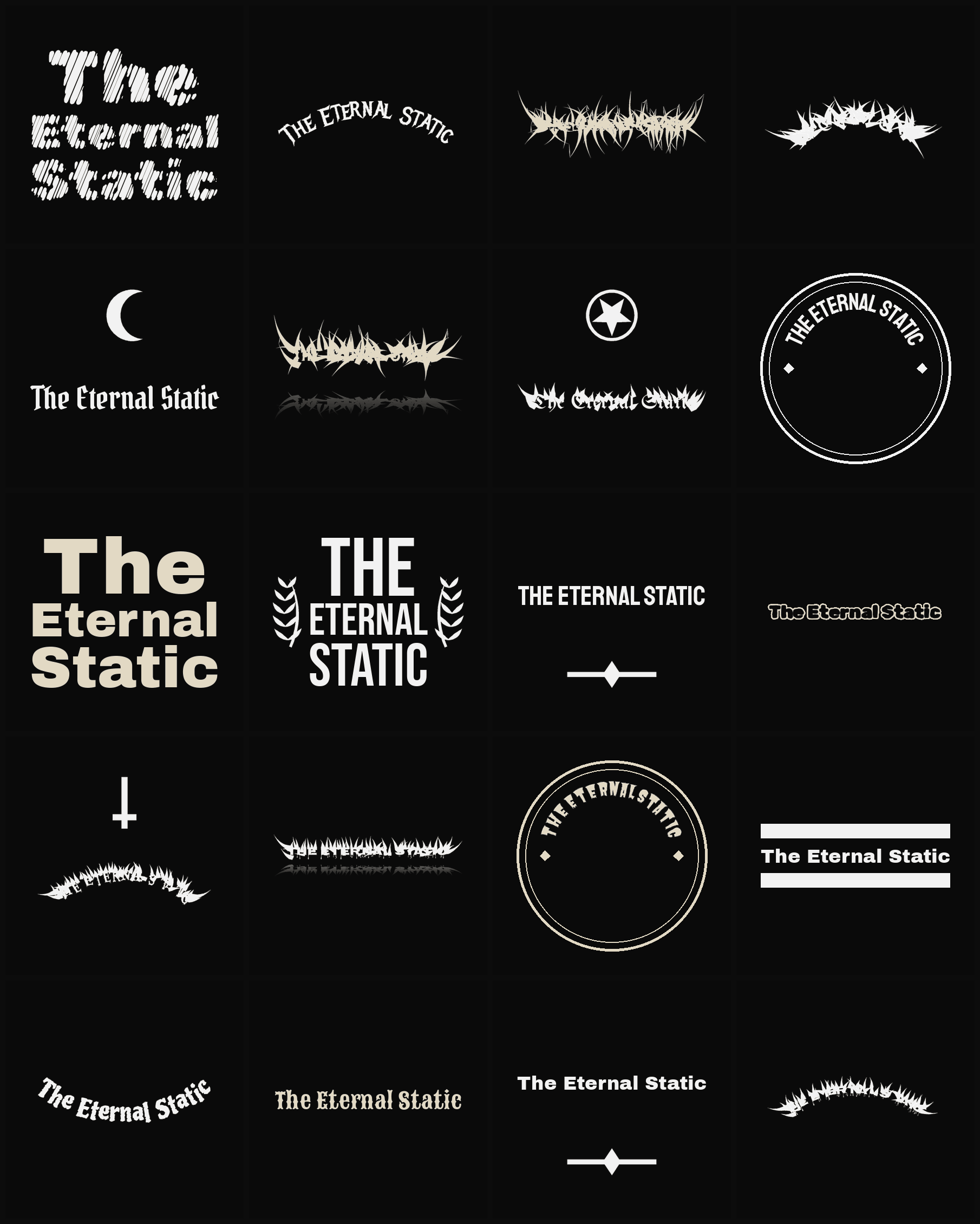 Twenty The Eternal Static band logo ideas — different faces, treatments and spike settings