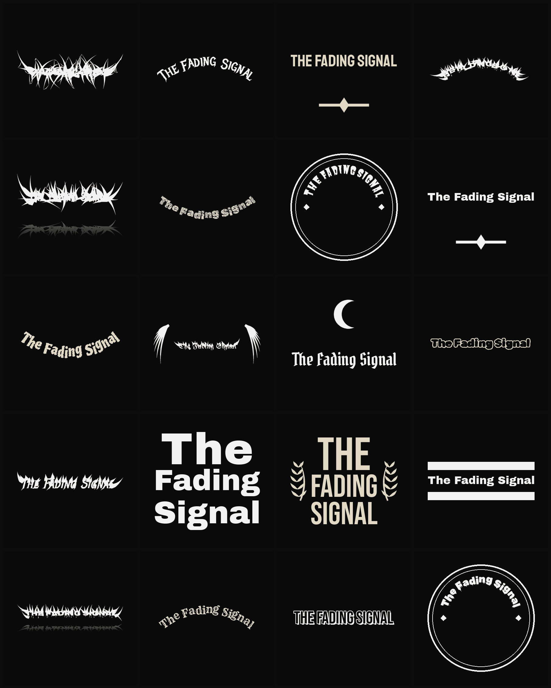 Twenty The Fading Signal band logo ideas — different faces, treatments and spike settings