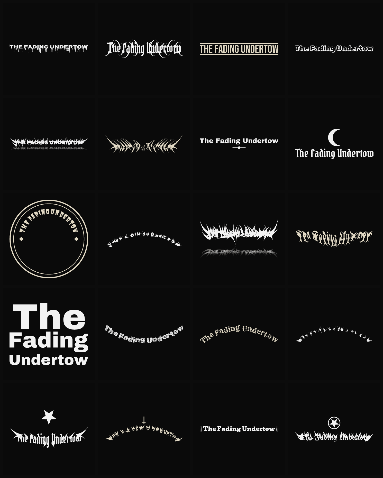 Twenty The Fading Undertow band logo ideas — different faces, treatments and spike settings