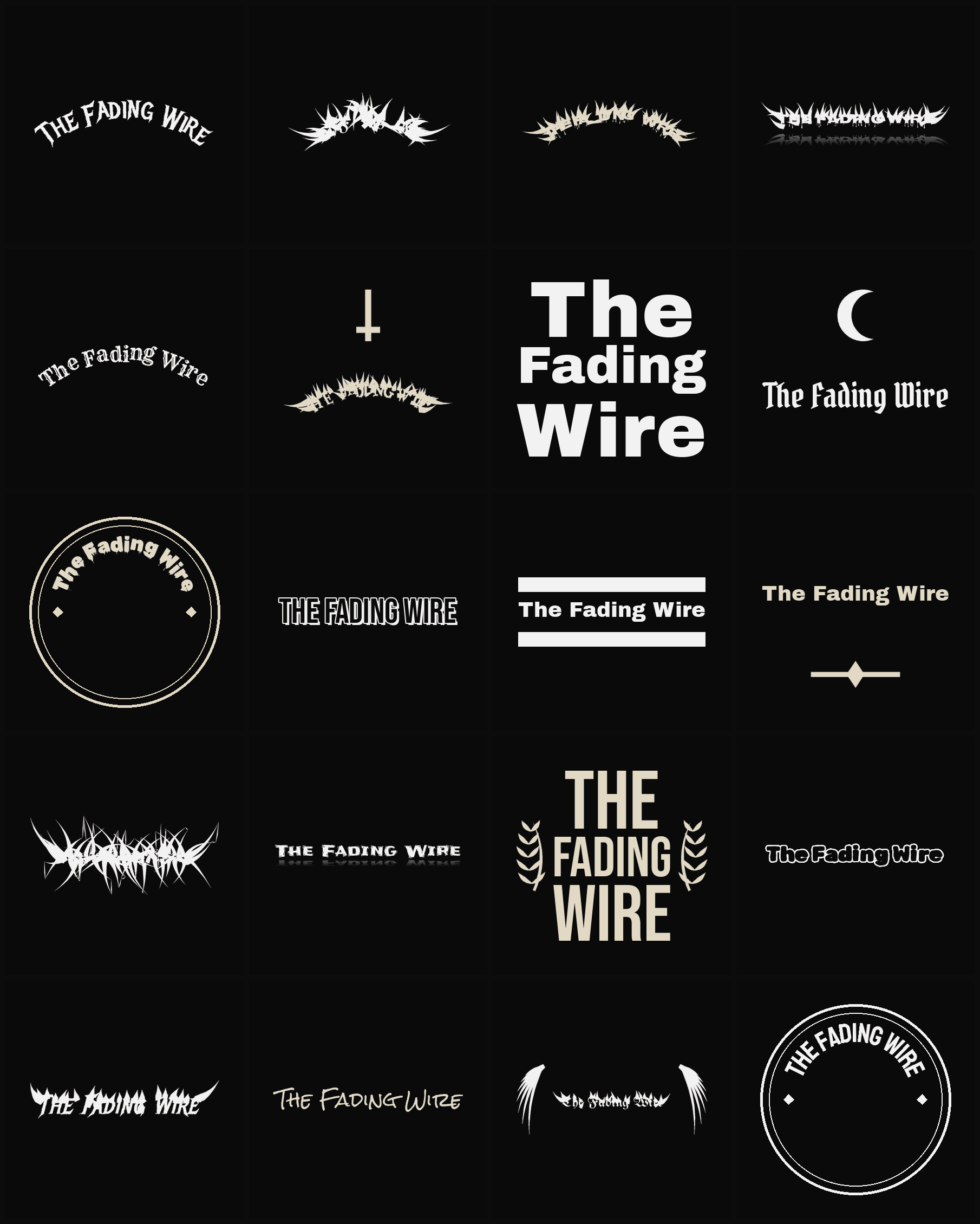 Twenty The Fading Wire band logo ideas — different faces, treatments and spike settings