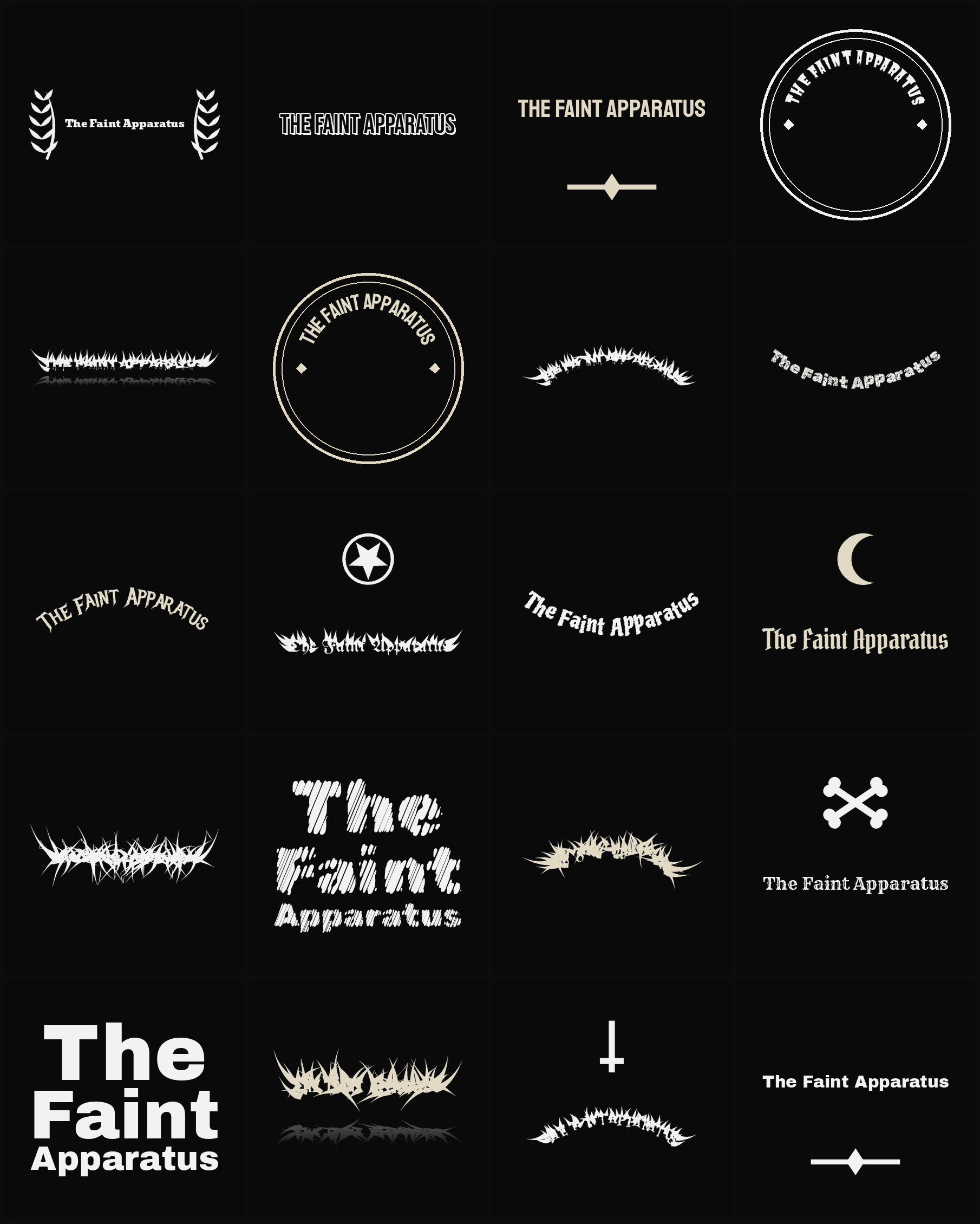 Twenty The Faint Apparatus band logo ideas — different faces, treatments and spike settings