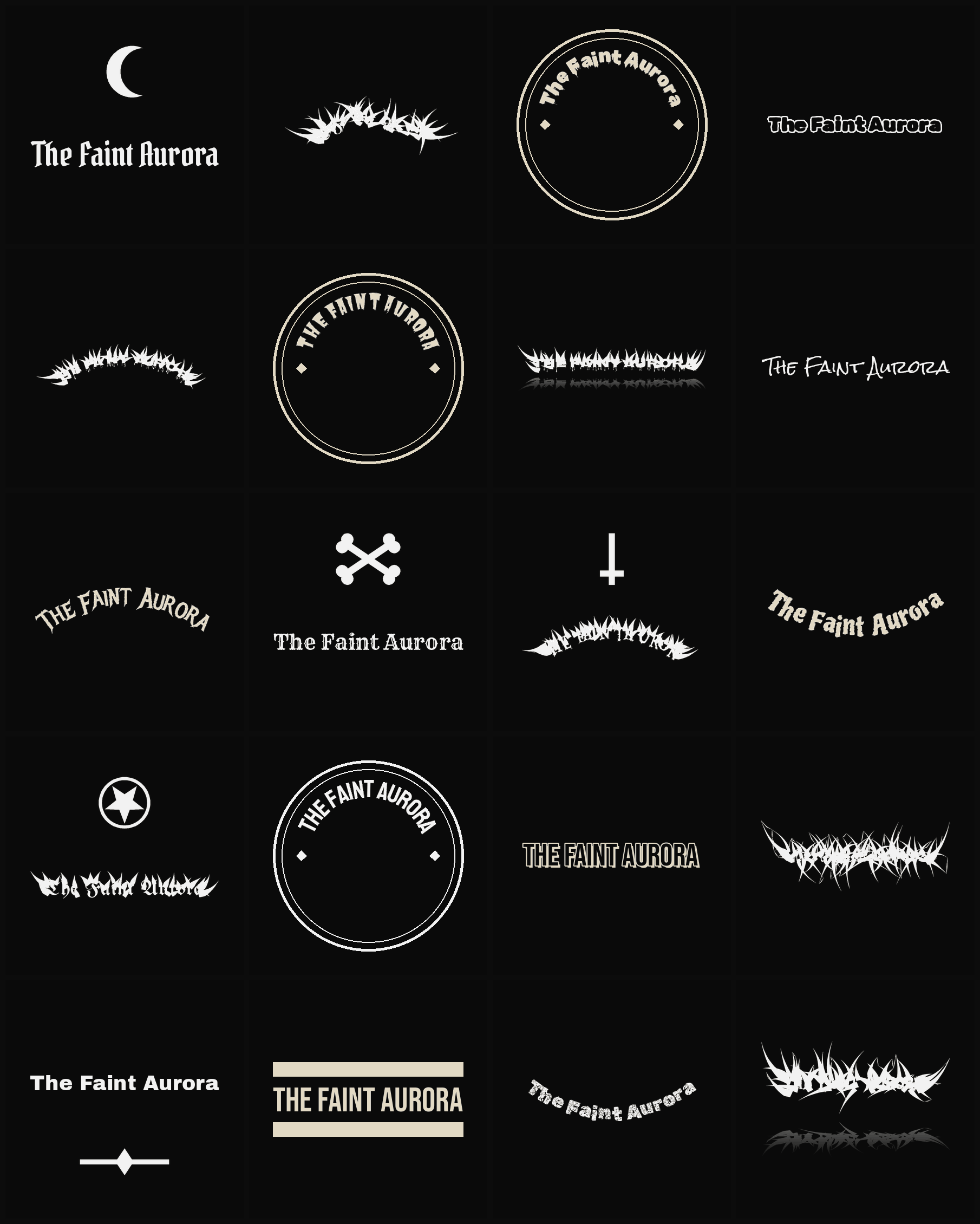 Twenty The Faint Aurora band logo ideas — different faces, treatments and spike settings