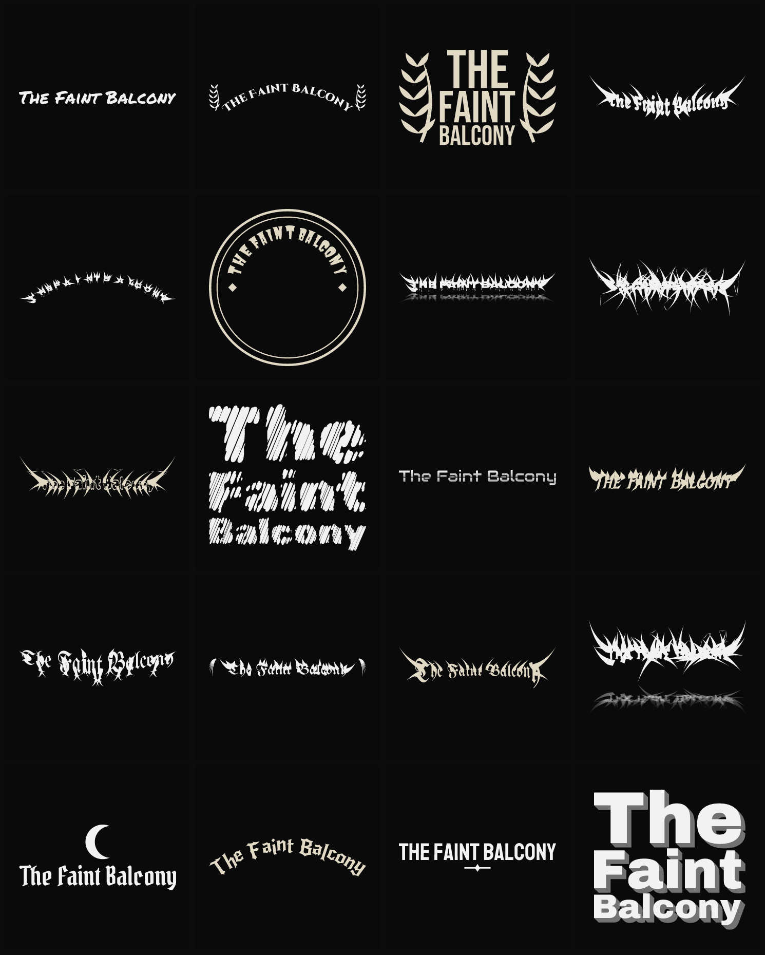 Twenty The Faint Balcony band logo ideas — different faces, treatments and spike settings