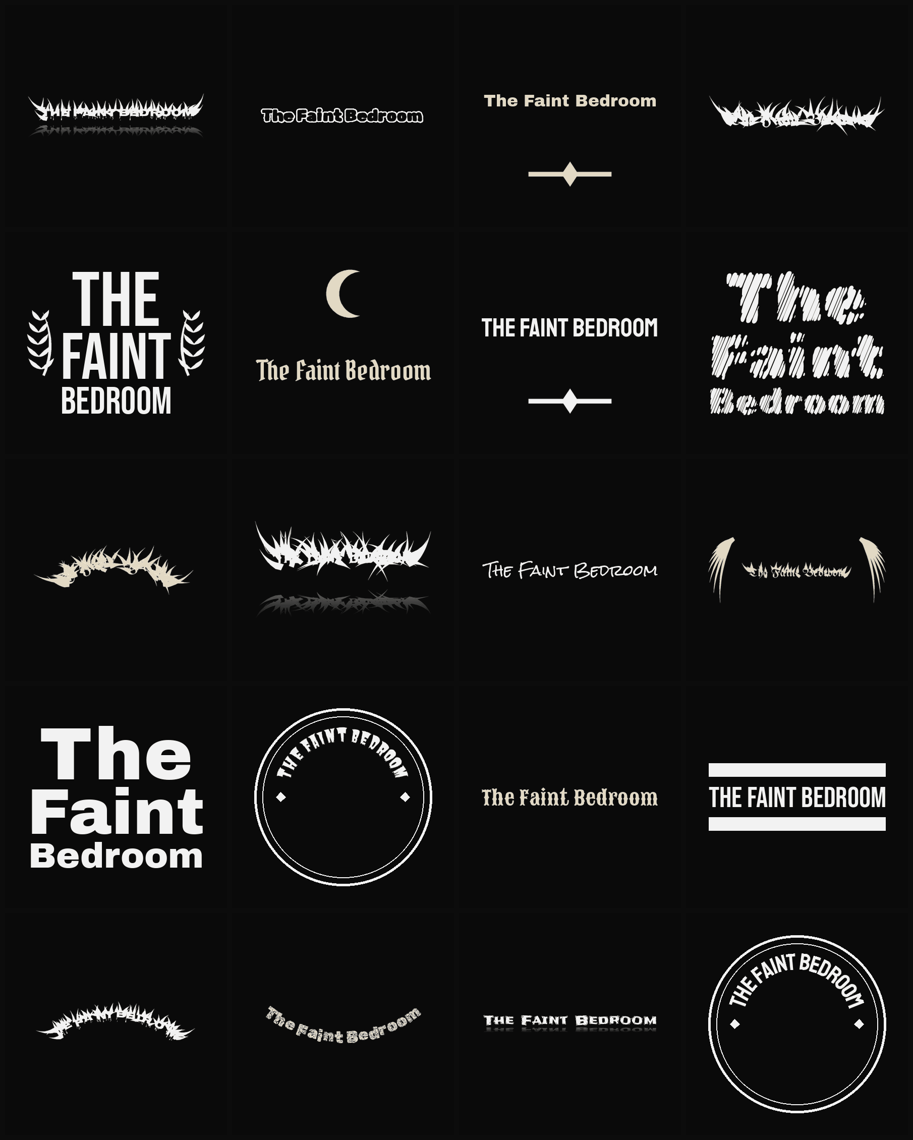 Twenty The Faint Bedroom band logo ideas — different faces, treatments and spike settings