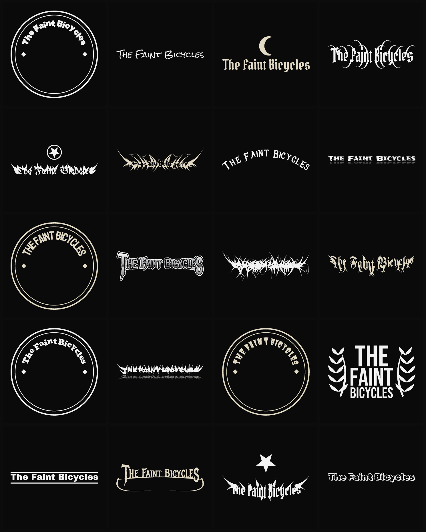 Twenty The Faint Bicycles band logo ideas — different faces, treatments and spike settings