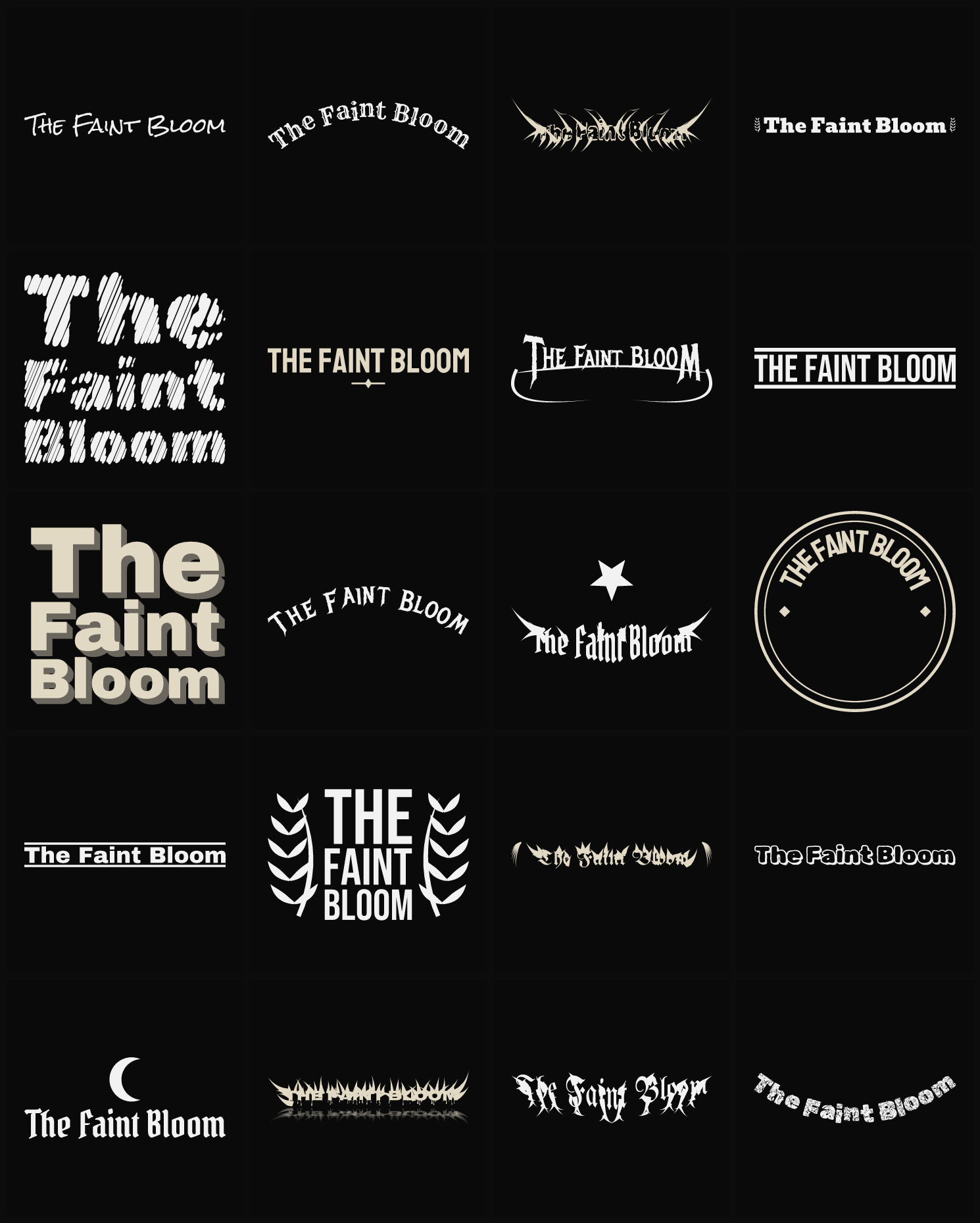 Twenty The Faint Bloom band logo ideas — different faces, treatments and spike settings