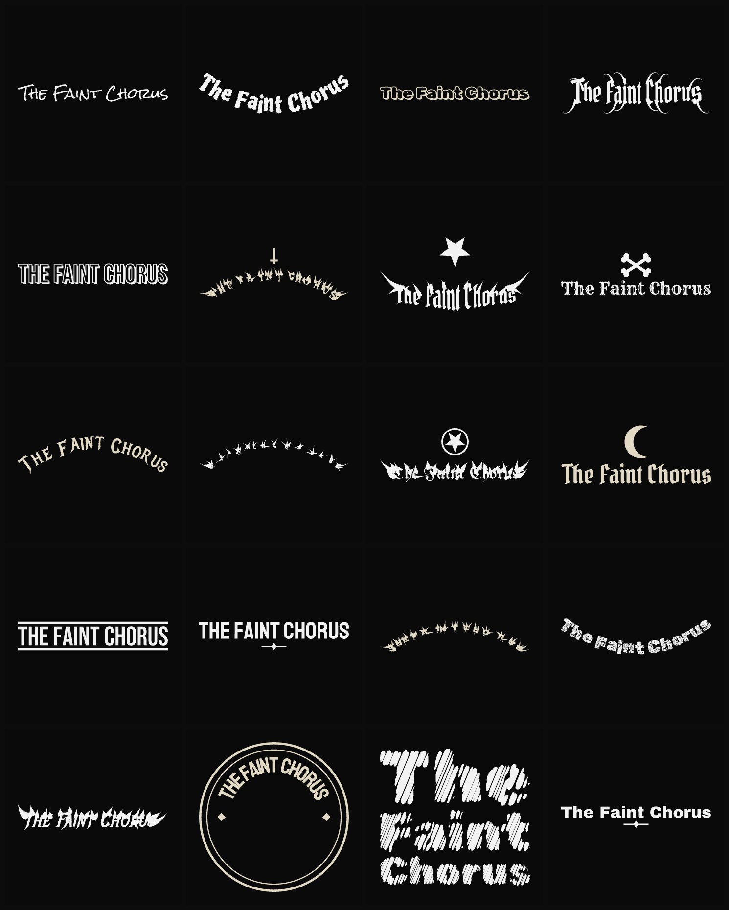 Twenty The Faint Chorus band logo ideas — different faces, treatments and spike settings