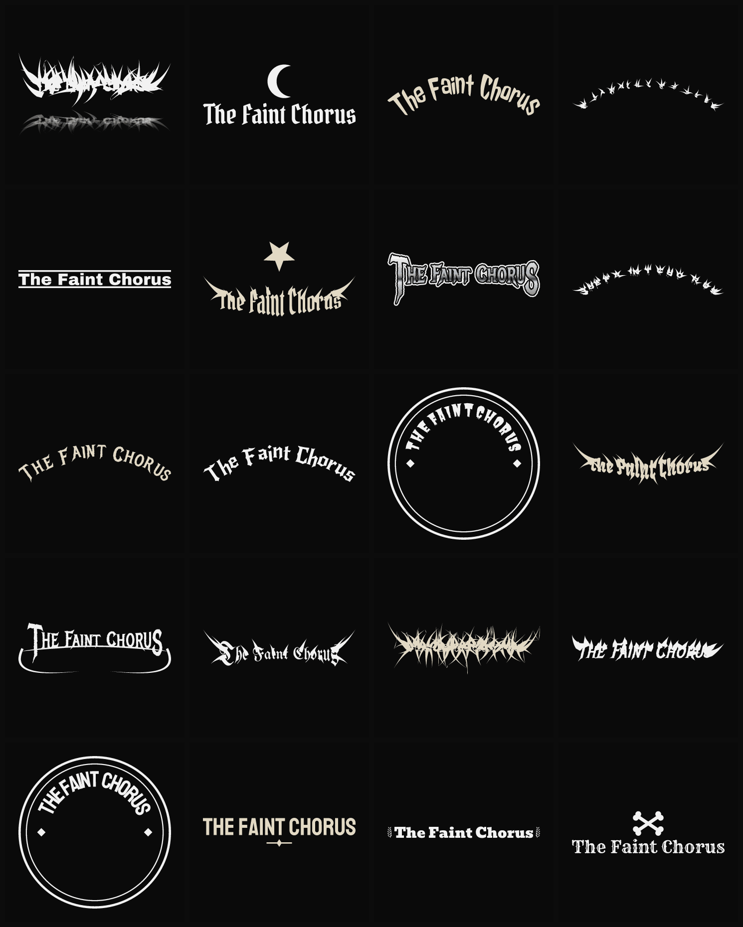 Twenty The Faint Chorus band logo ideas — different faces, treatments and spike settings