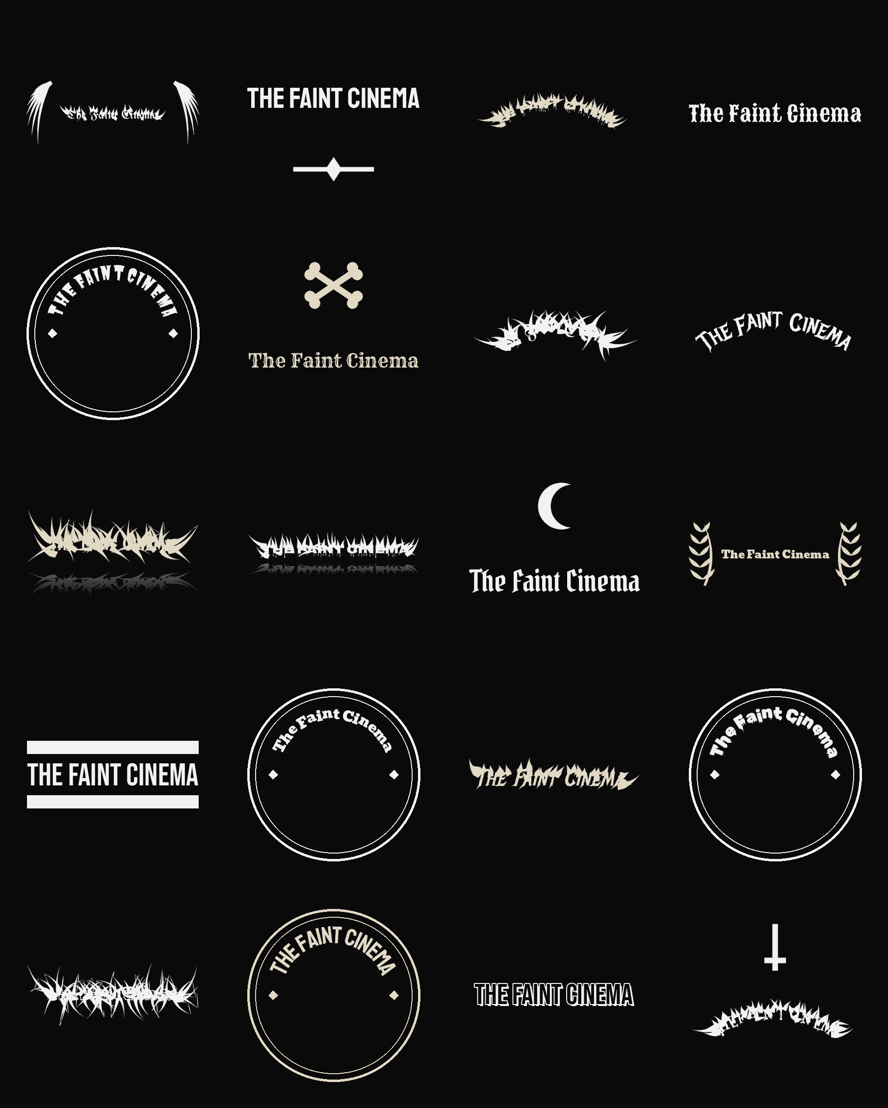 Twenty The Faint Cinema band logo ideas — different faces, treatments and spike settings