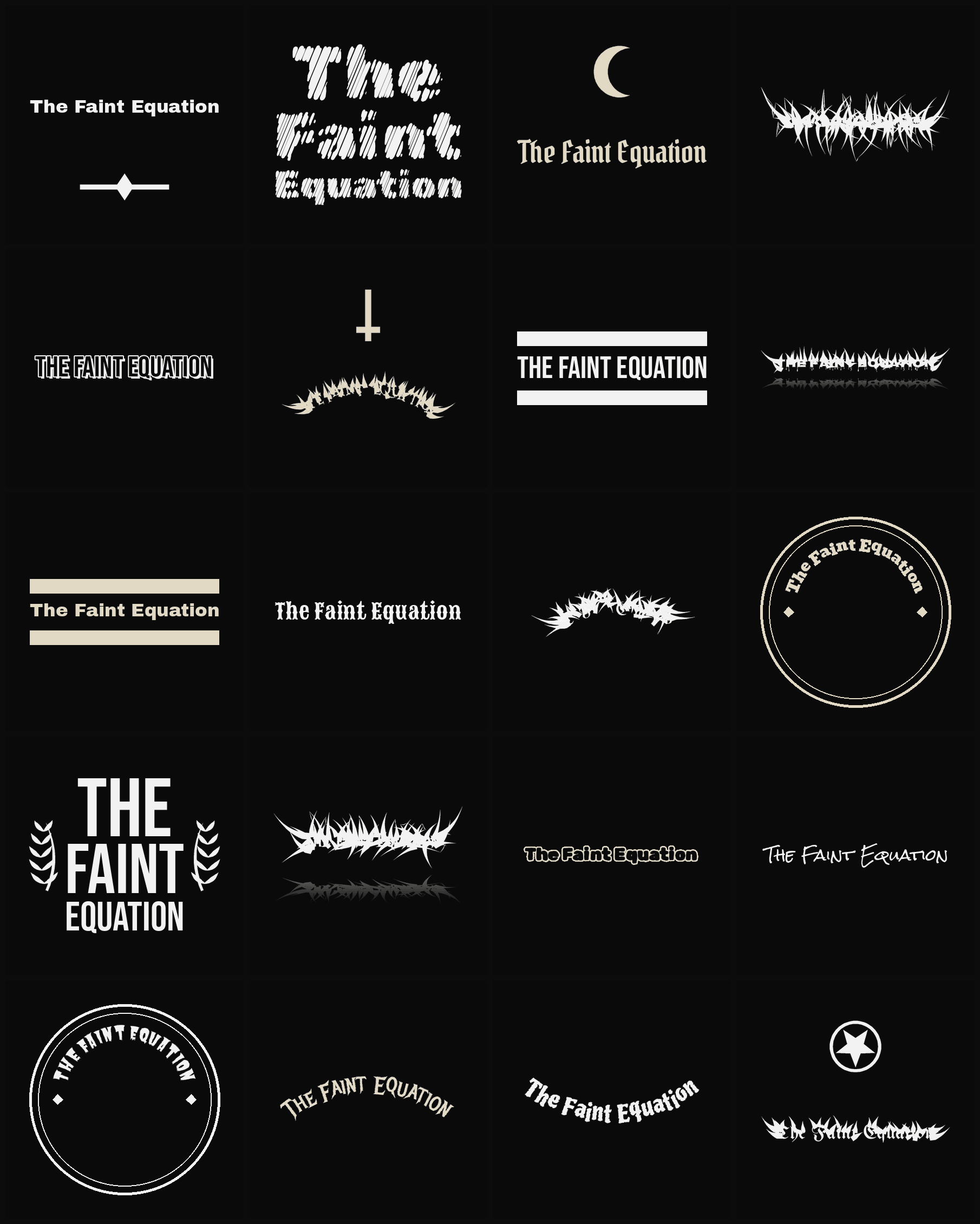 Twenty The Faint Equation band logo ideas — different faces, treatments and spike settings