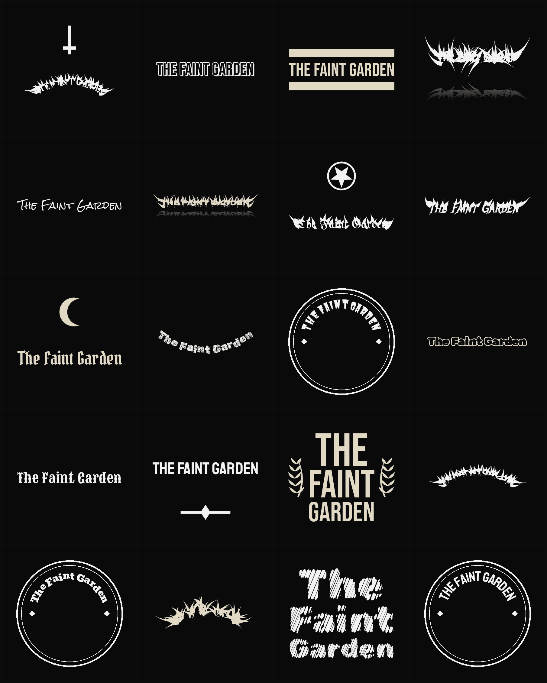 Twenty The Faint Garden band logo ideas — different faces, treatments and spike settings