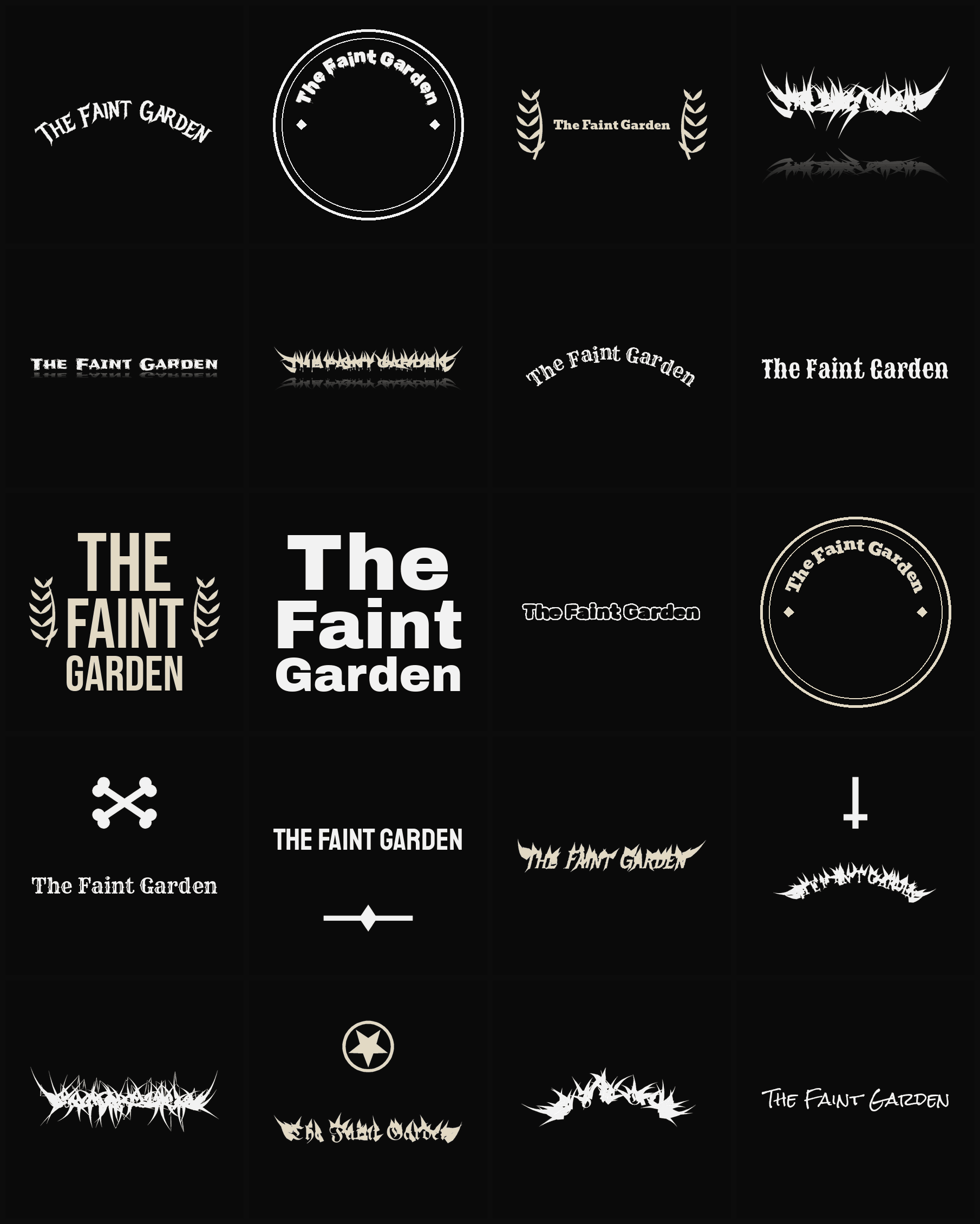 Twenty The Faint Garden band logo ideas — different faces, treatments and spike settings