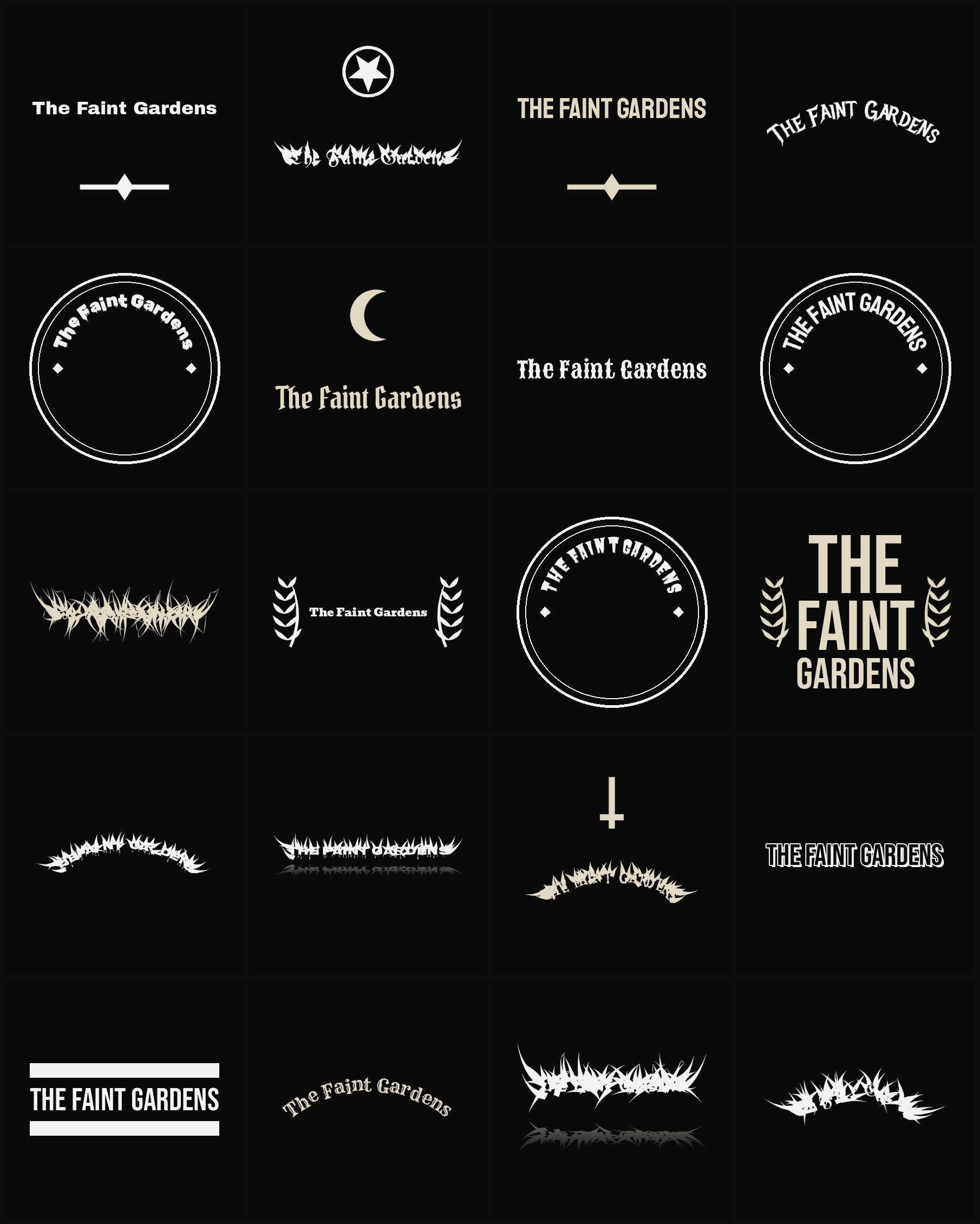 Twenty The Faint Gardens band logo ideas — different faces, treatments and spike settings