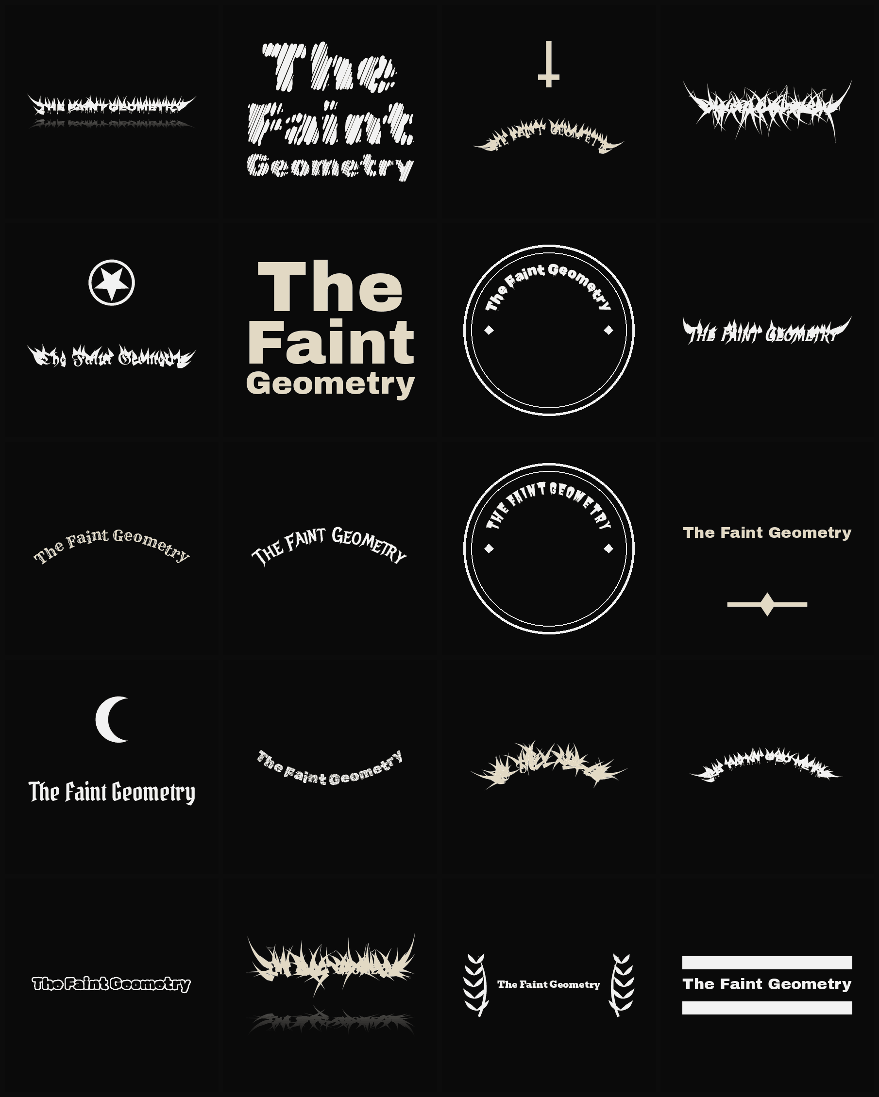 Twenty The Faint Geometry band logo ideas — different faces, treatments and spike settings