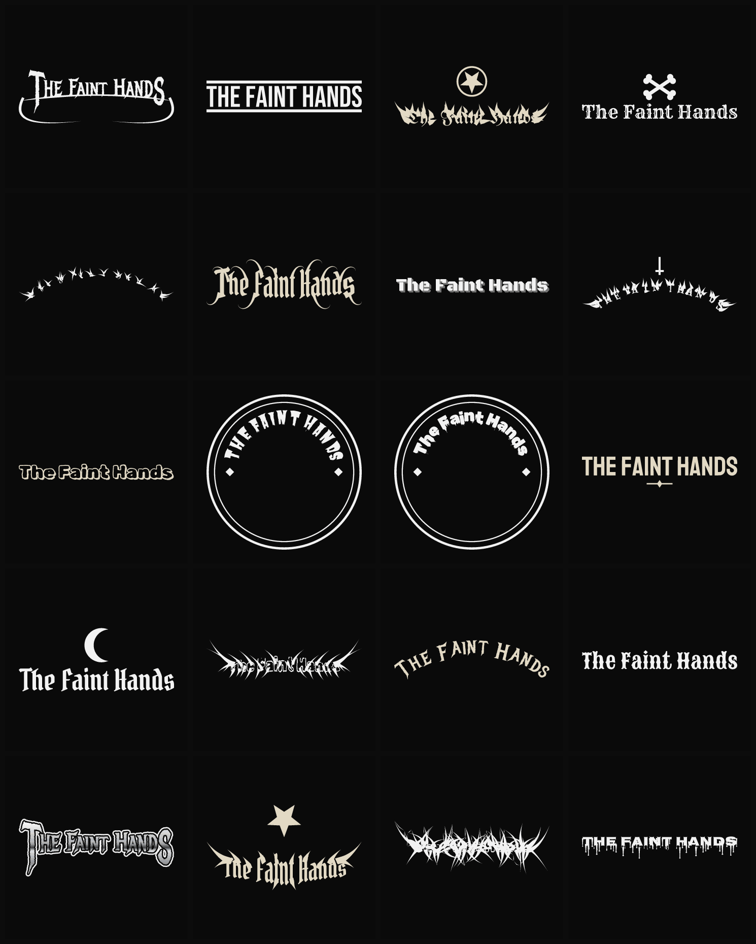 Twenty The Faint Hands band logo ideas — different faces, treatments and spike settings