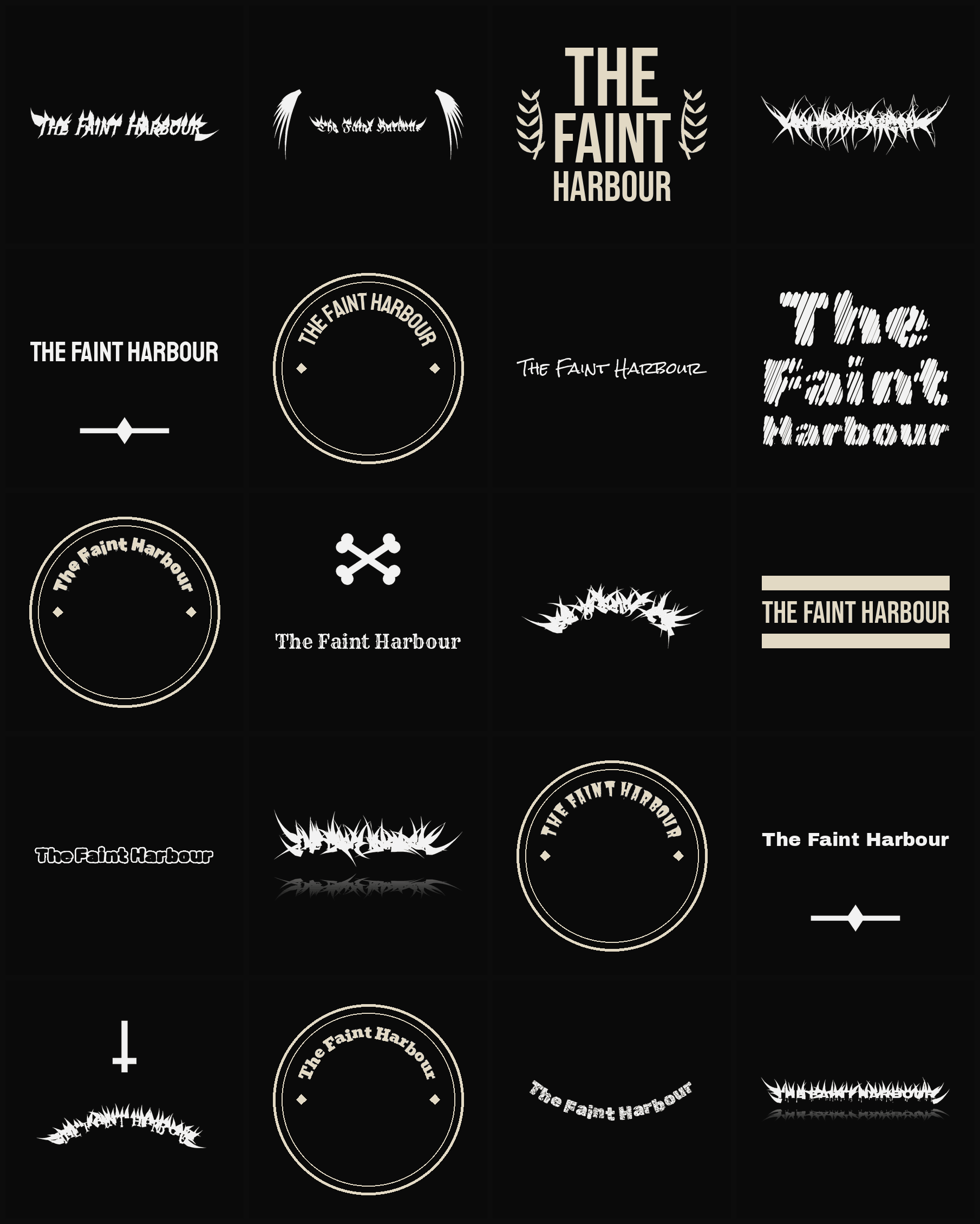 Twenty The Faint Harbour band logo ideas — different faces, treatments and spike settings