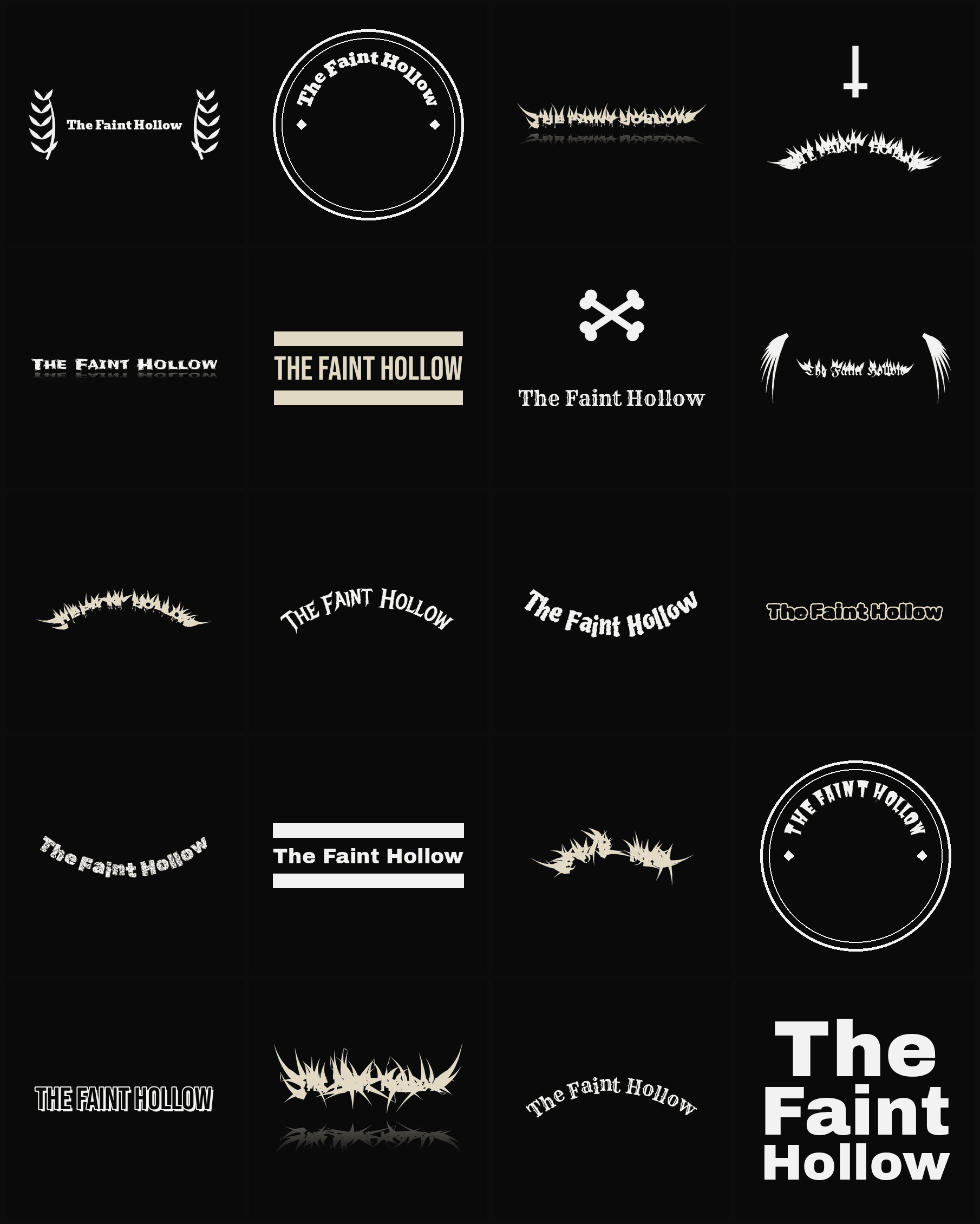 Twenty The Faint Hollow band logo ideas — different faces, treatments and spike settings