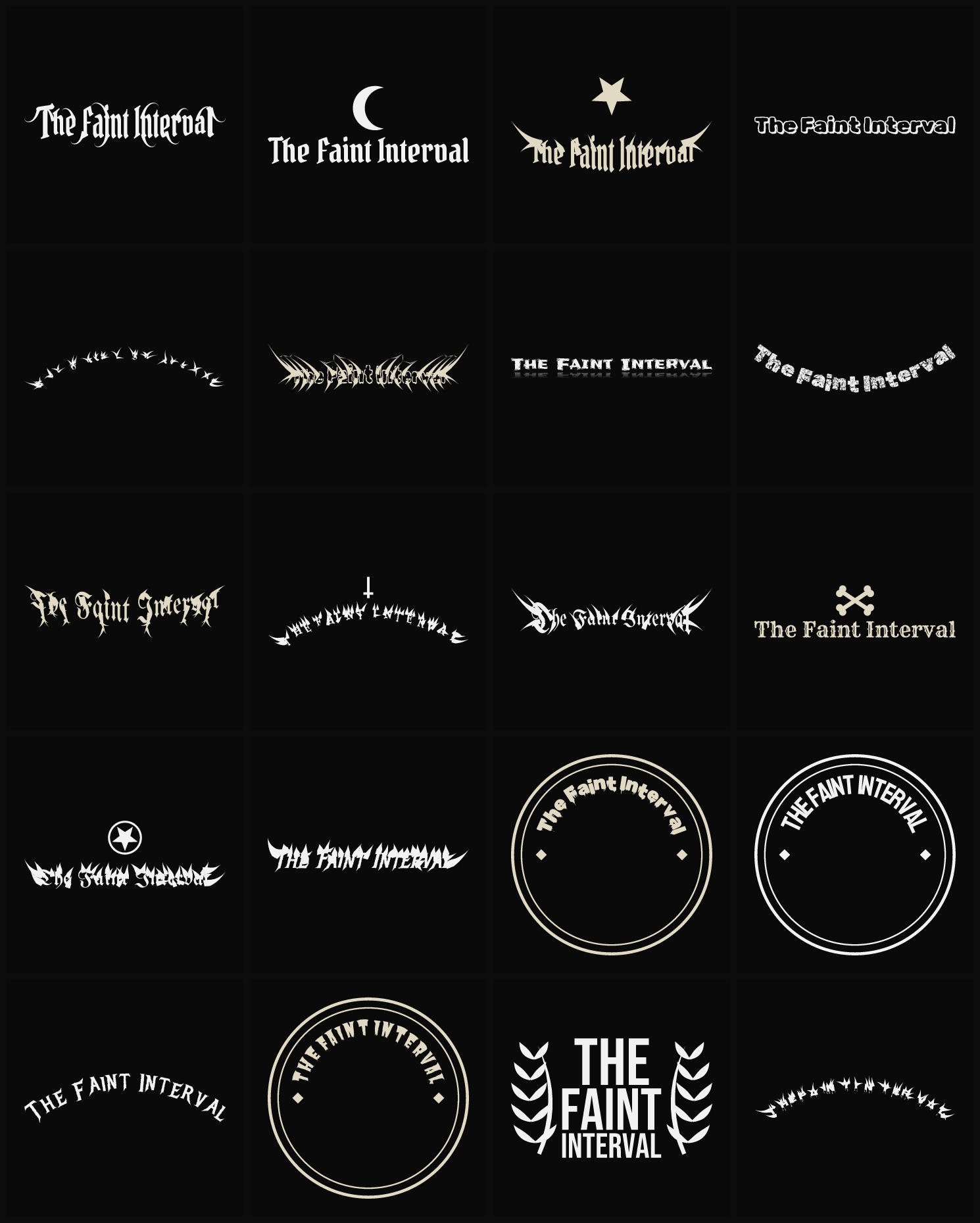 Twenty The Faint Interval band logo ideas — different faces, treatments and spike settings