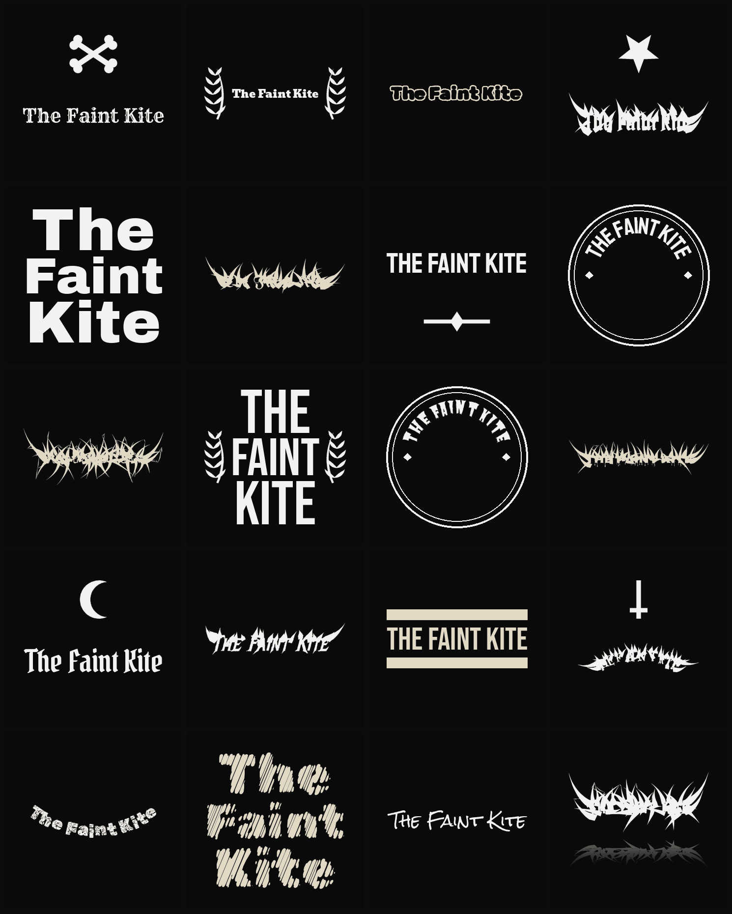 Twenty The Faint Kite band logo ideas — different faces, treatments and spike settings