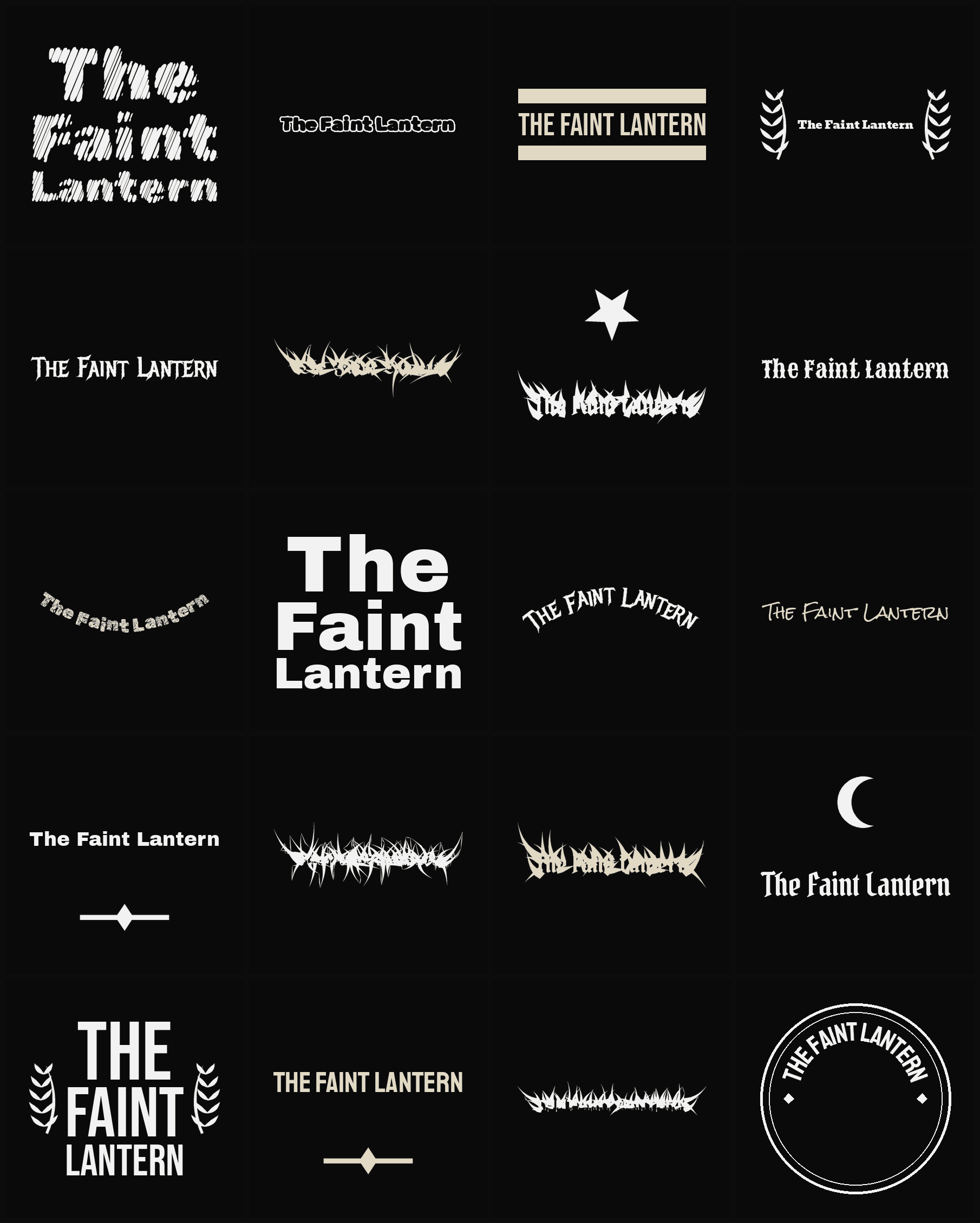 Twenty The Faint Lantern band logo ideas — different faces, treatments and spike settings