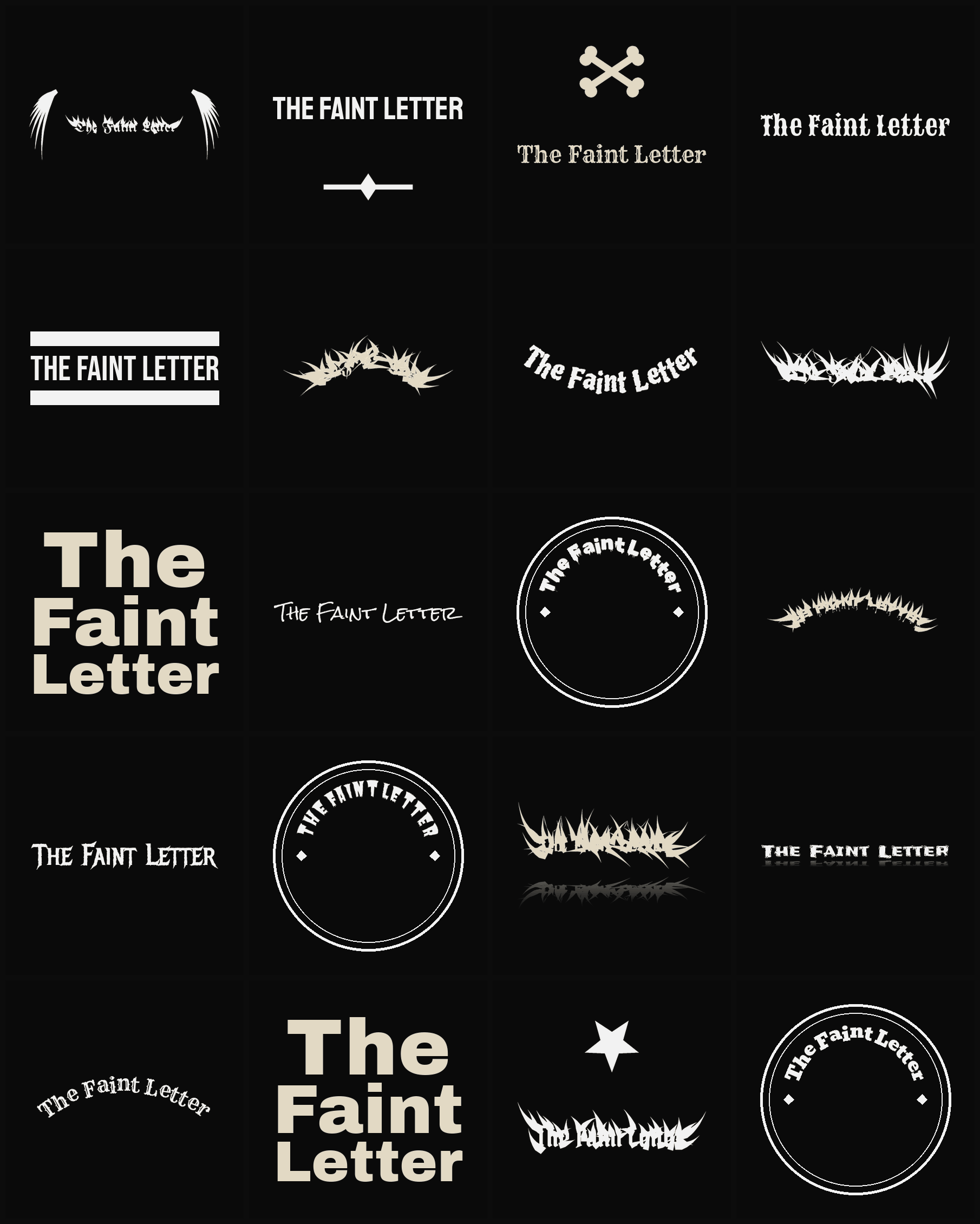 Twenty The Faint Letter band logo ideas — different faces, treatments and spike settings
