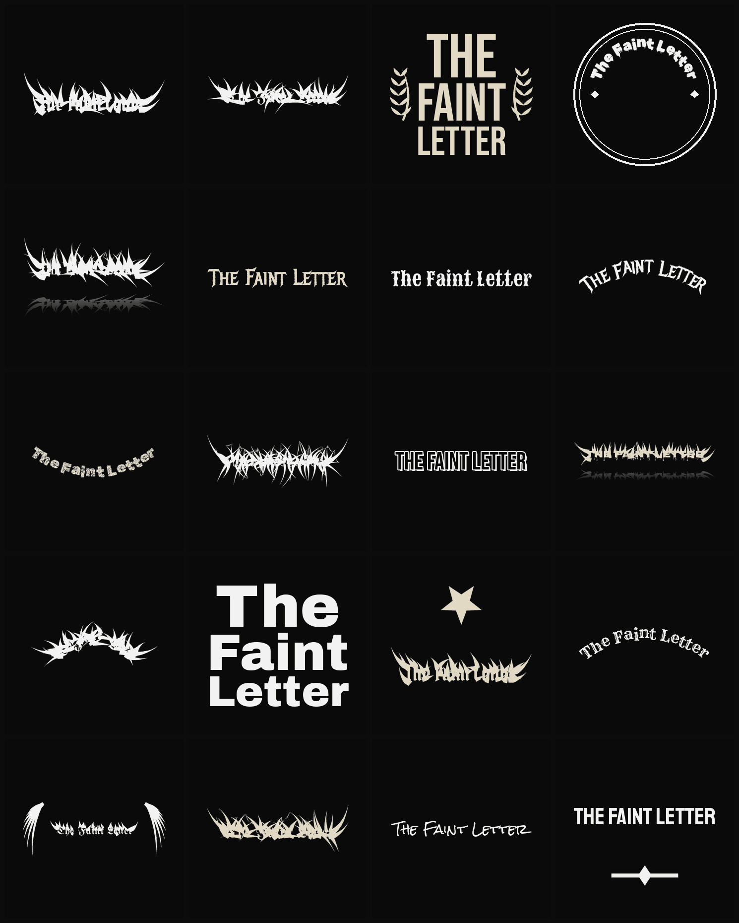 Twenty The Faint Letter band logo ideas — different faces, treatments and spike settings