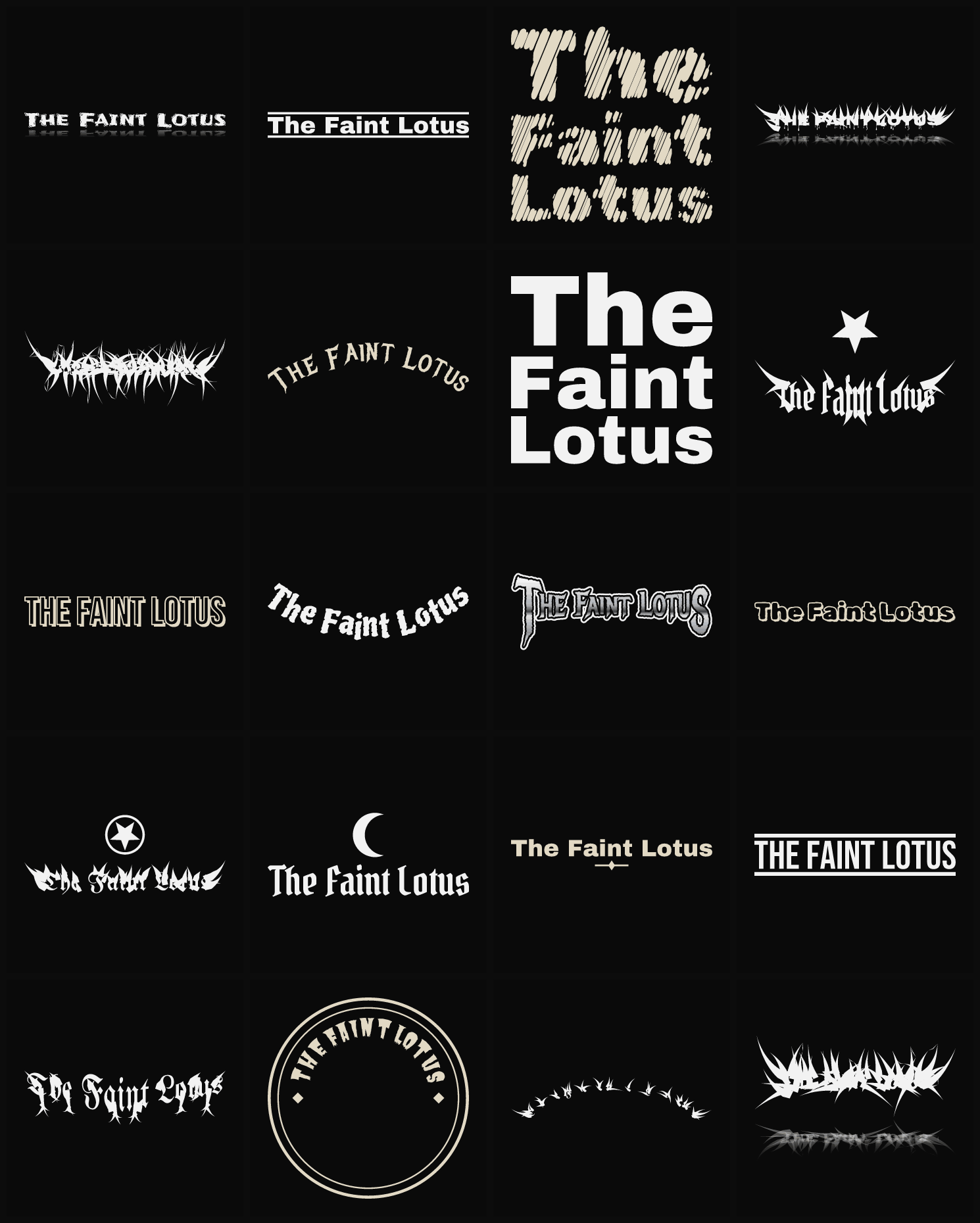Twenty The Faint Lotus band logo ideas — different faces, treatments and spike settings