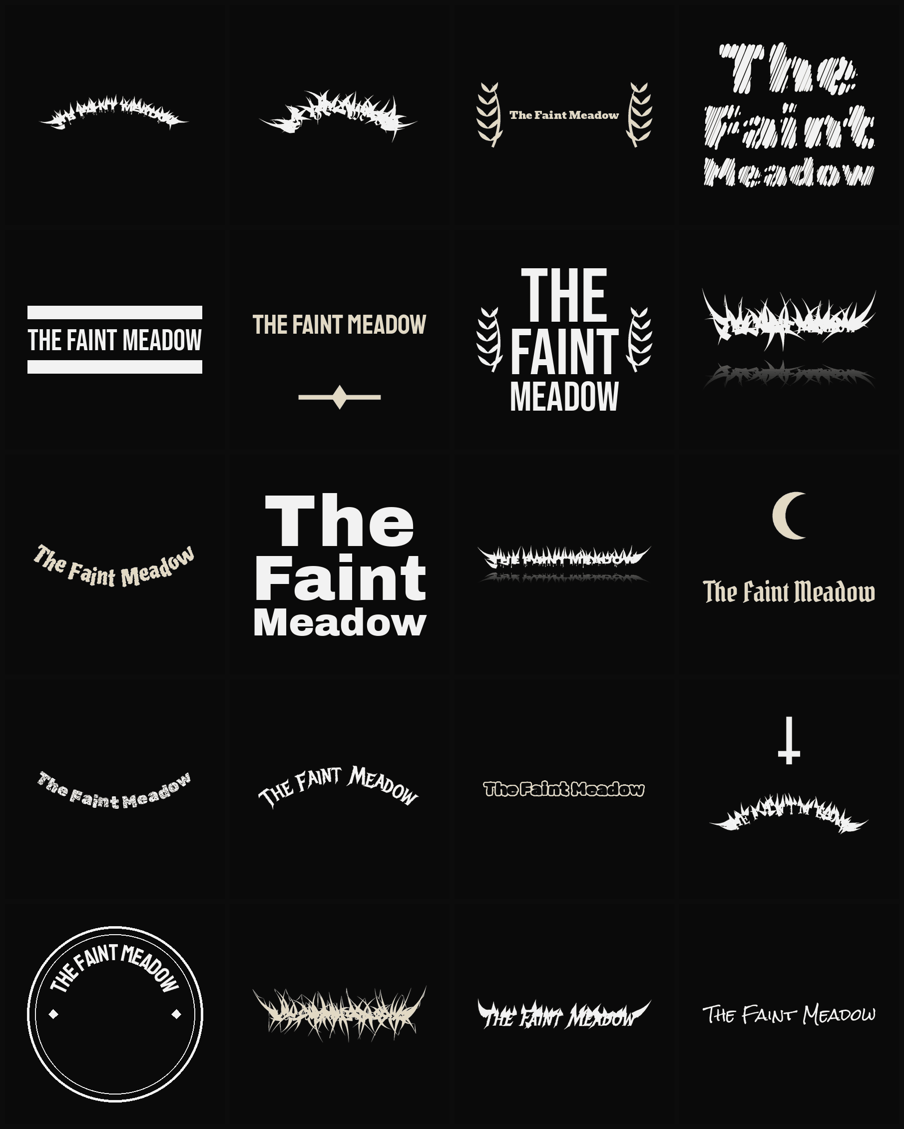 Twenty The Faint Meadow band logo ideas — different faces, treatments and spike settings