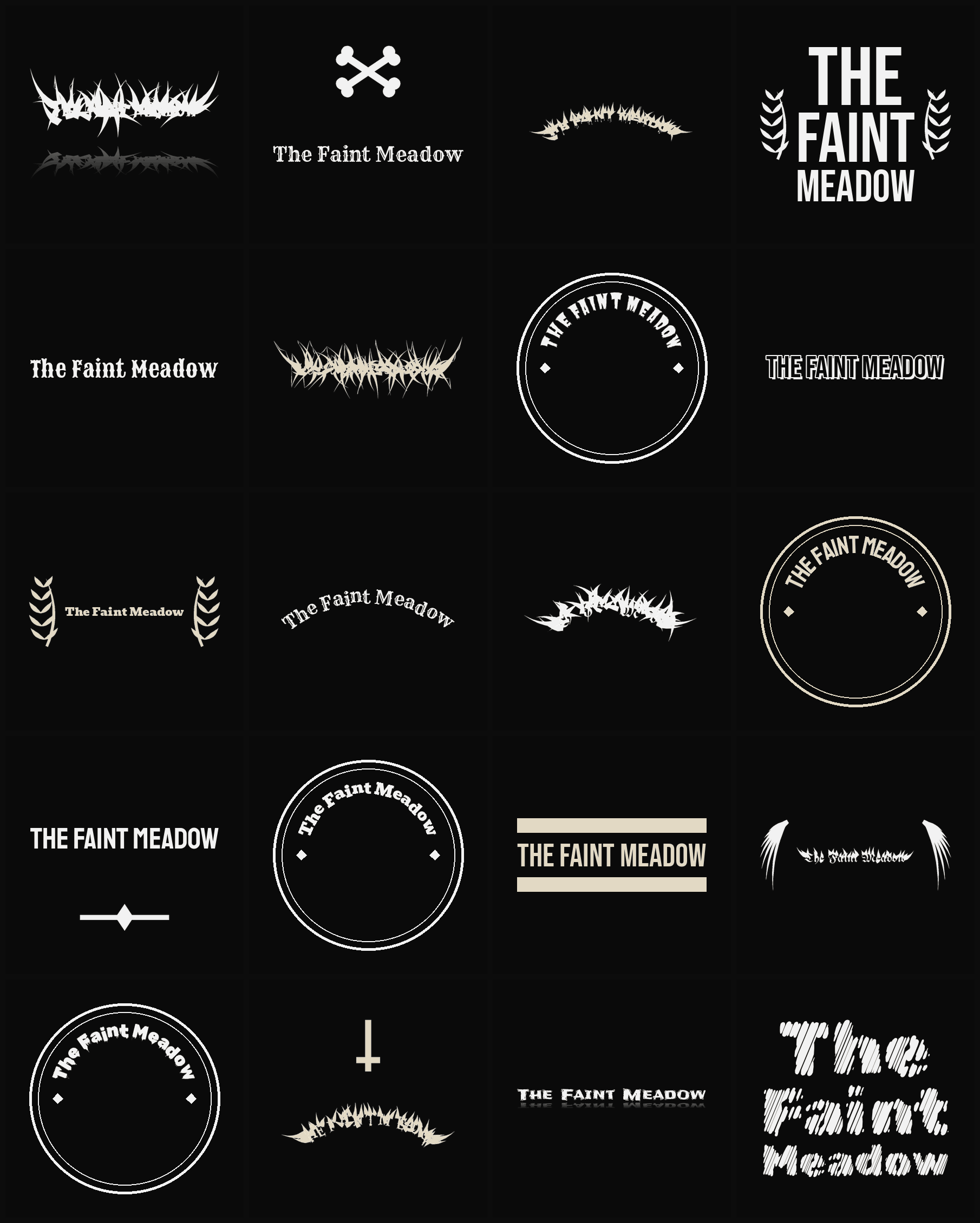 Twenty The Faint Meadow band logo ideas — different faces, treatments and spike settings