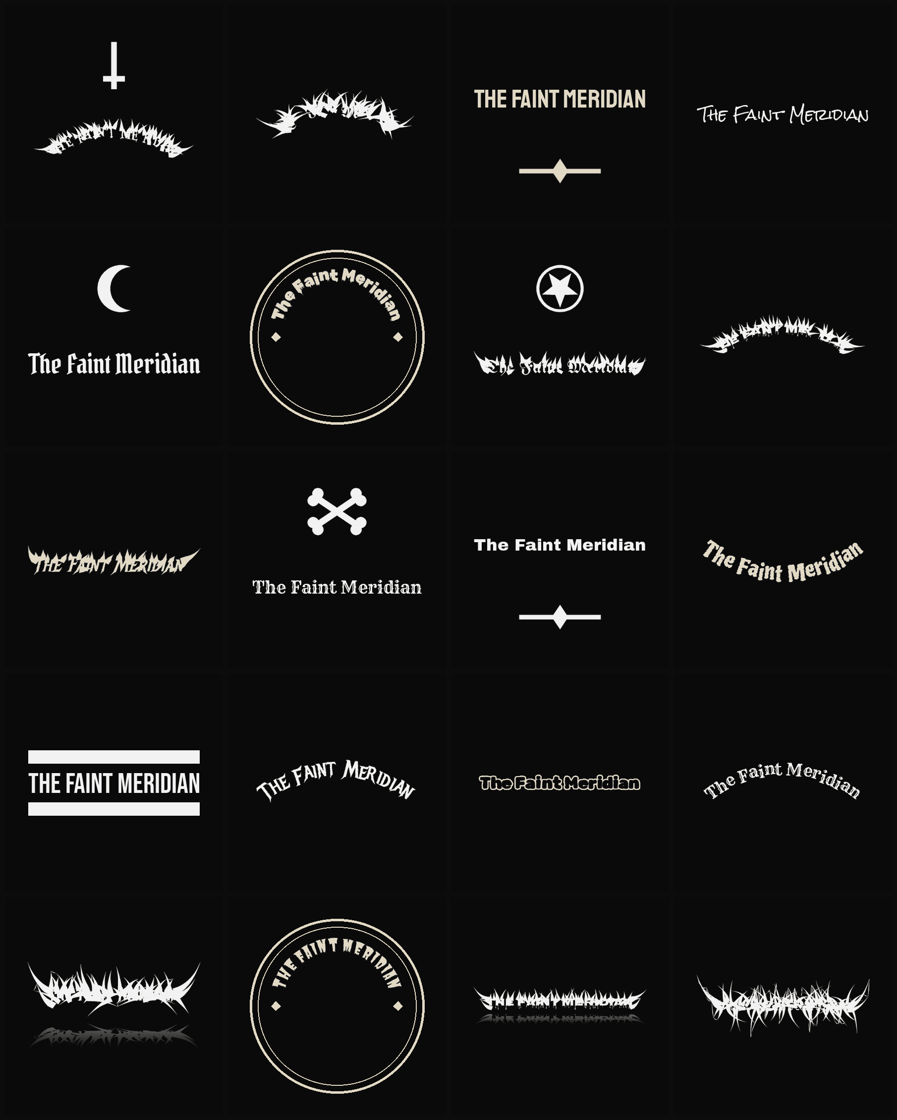 Twenty The Faint Meridian band logo ideas — different faces, treatments and spike settings