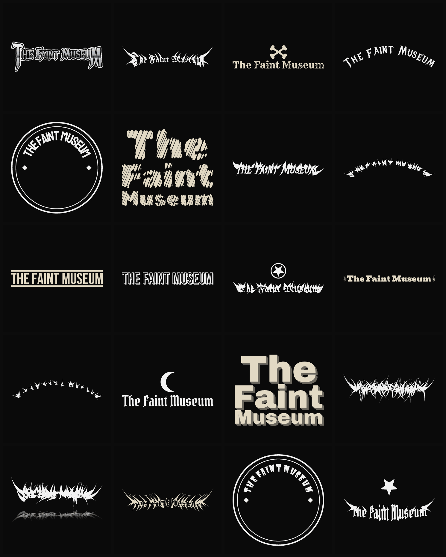Twenty The Faint Museum band logo ideas — different faces, treatments and spike settings