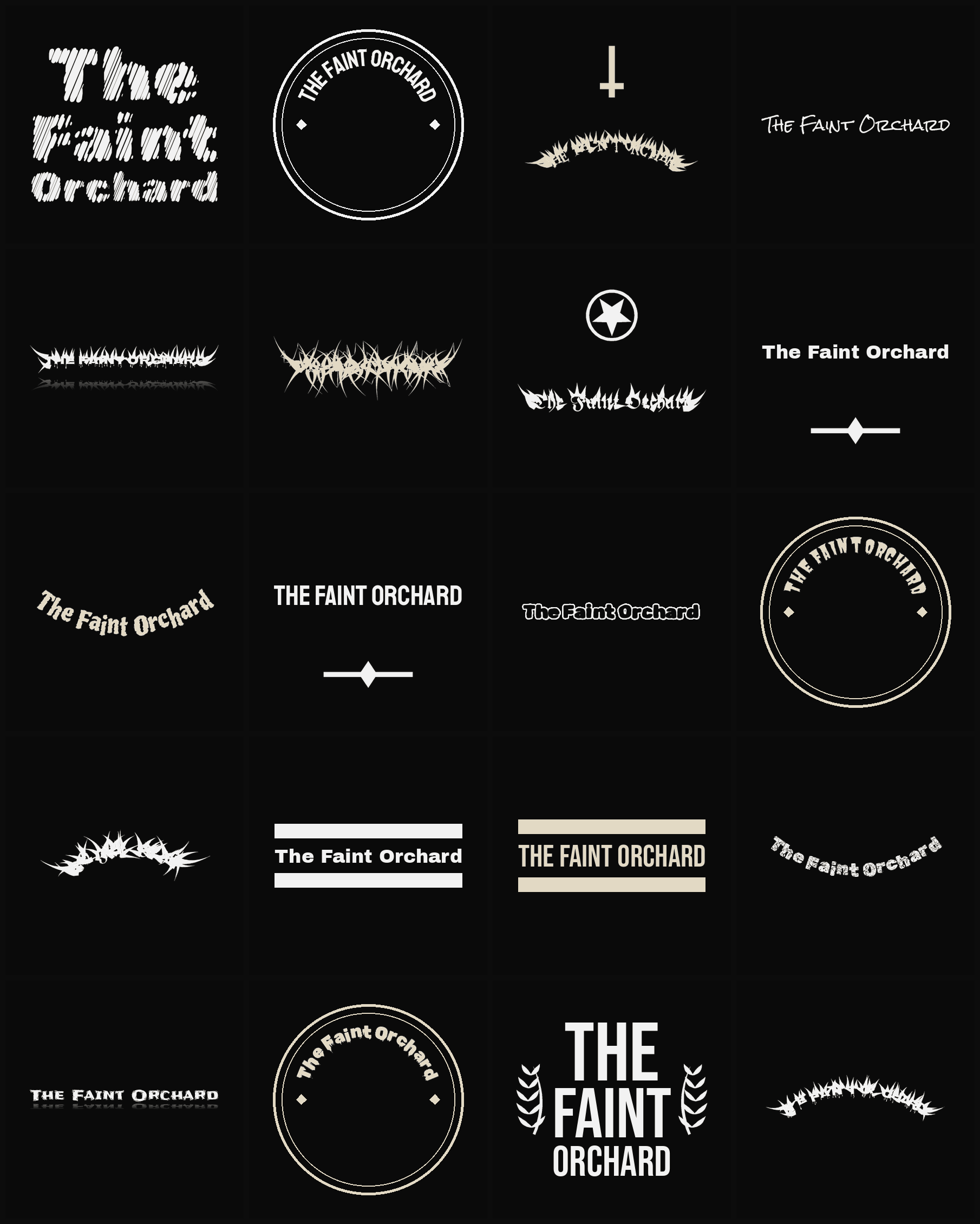 Twenty The Faint Orchard band logo ideas — different faces, treatments and spike settings