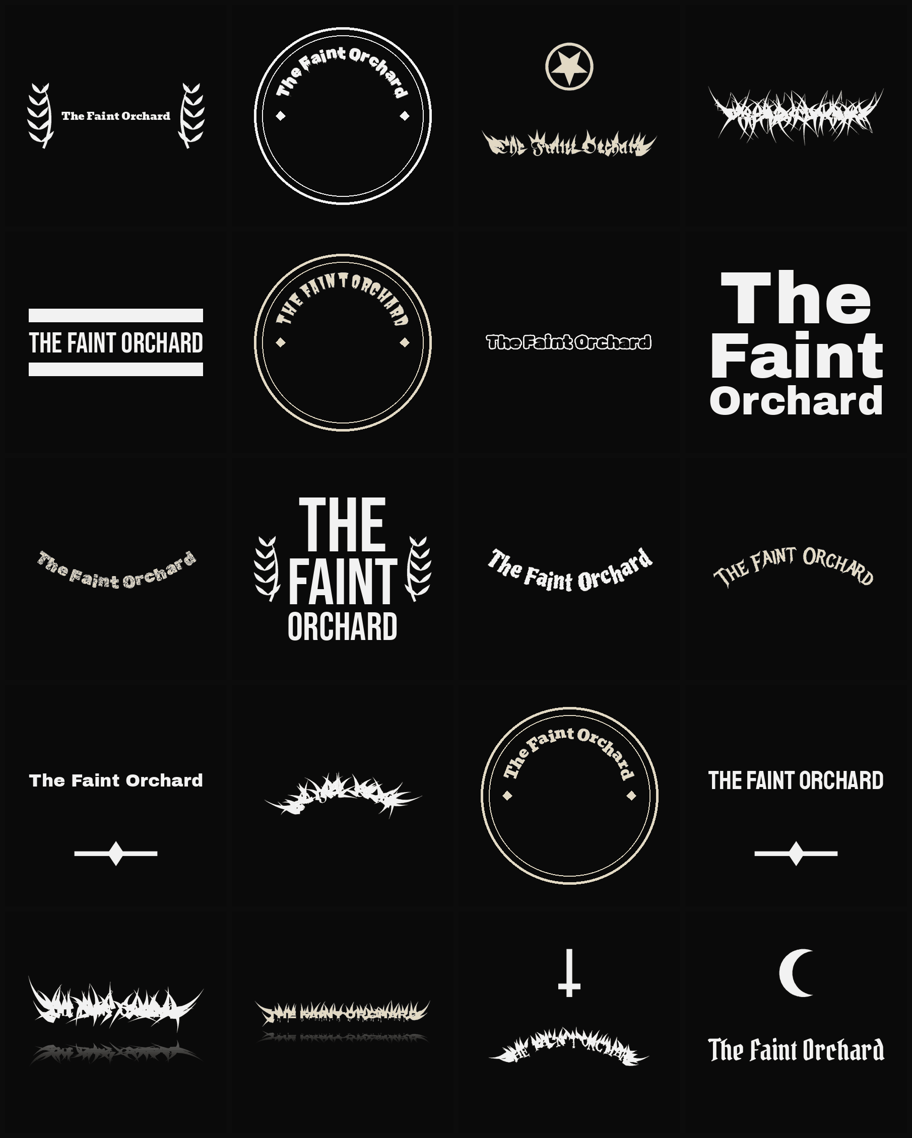 Twenty The Faint Orchard band logo ideas — different faces, treatments and spike settings