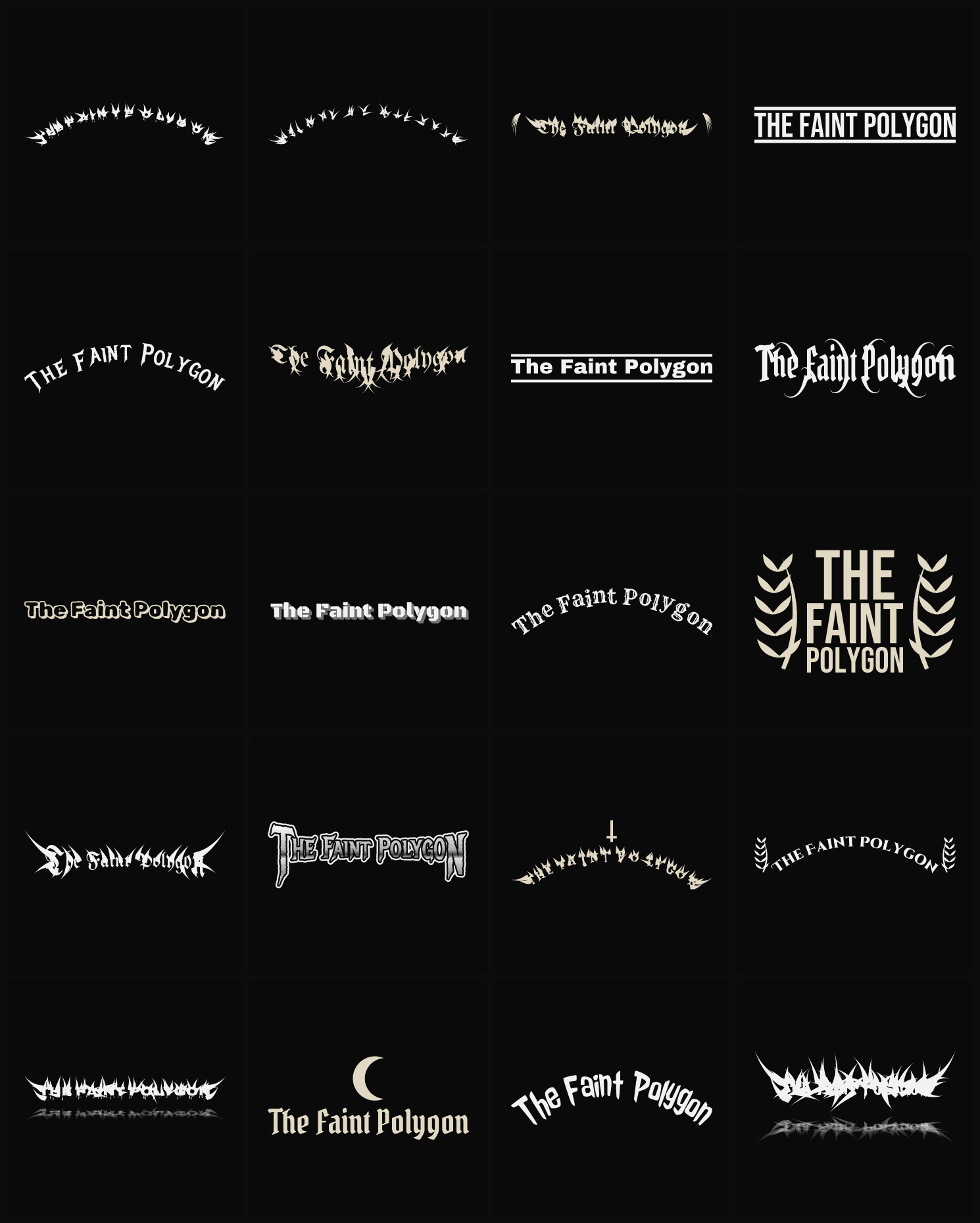 Twenty The Faint Polygon band logo ideas — different faces, treatments and spike settings
