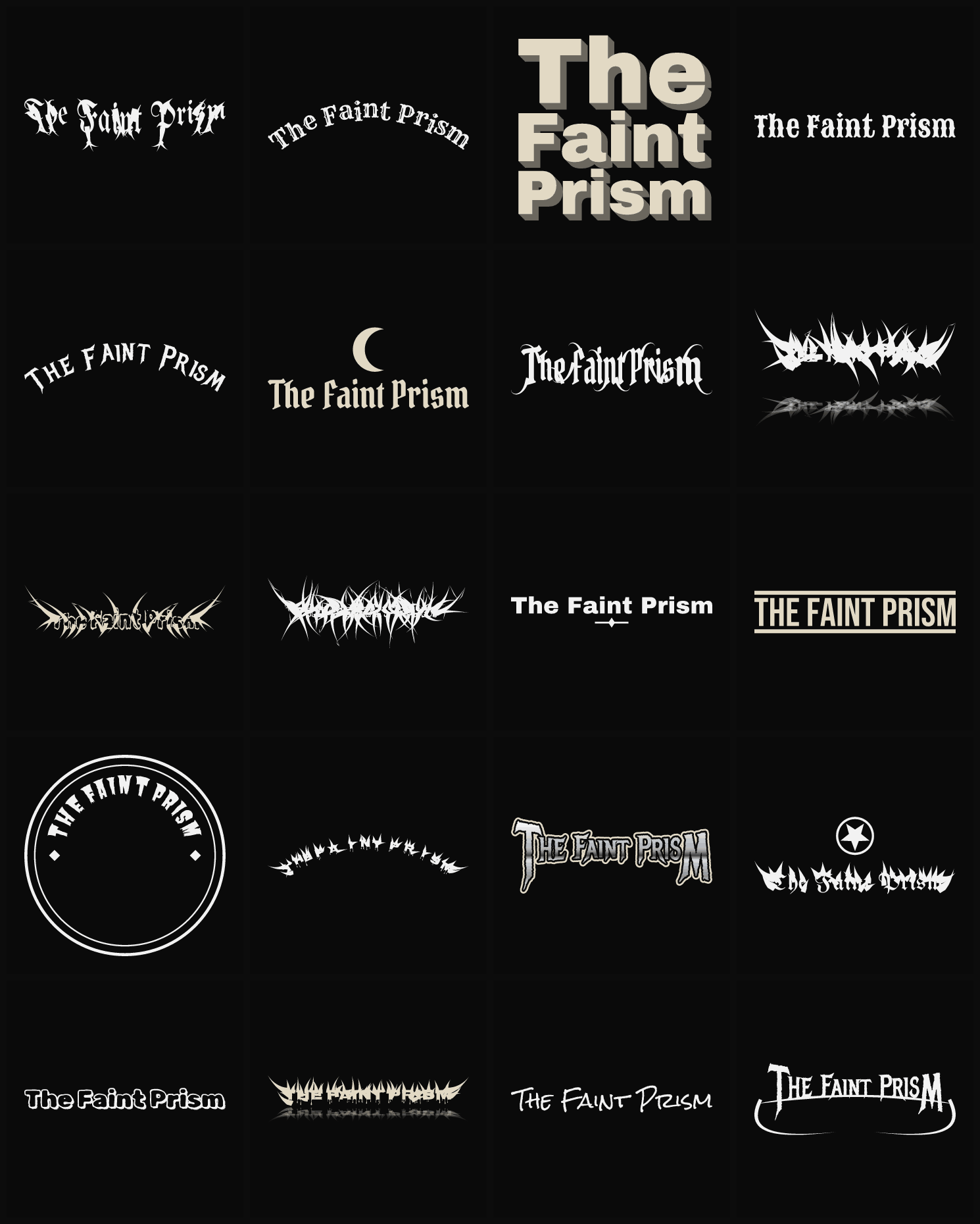 Twenty The Faint Prism band logo ideas — different faces, treatments and spike settings