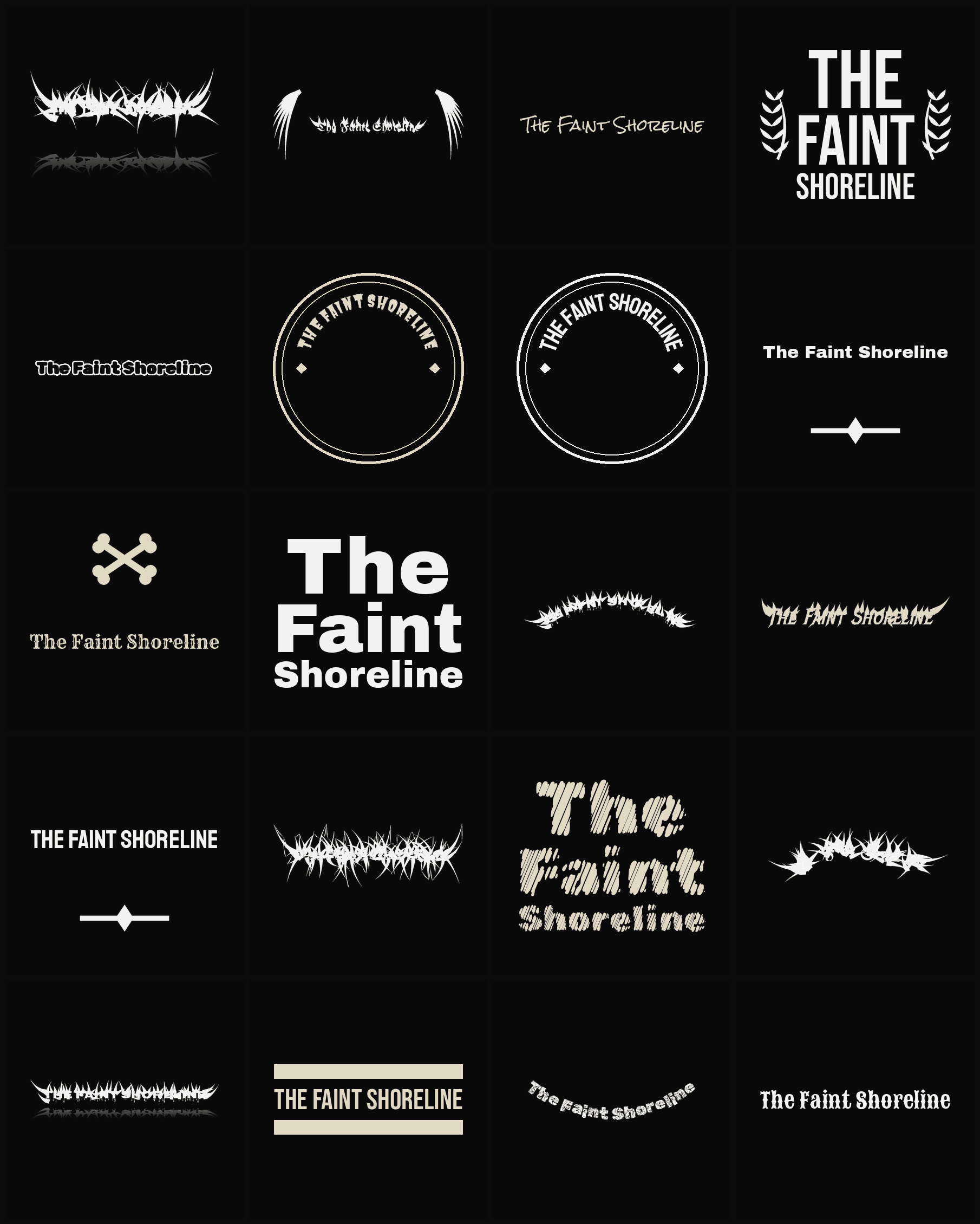Twenty The Faint Shoreline band logo ideas — different faces, treatments and spike settings