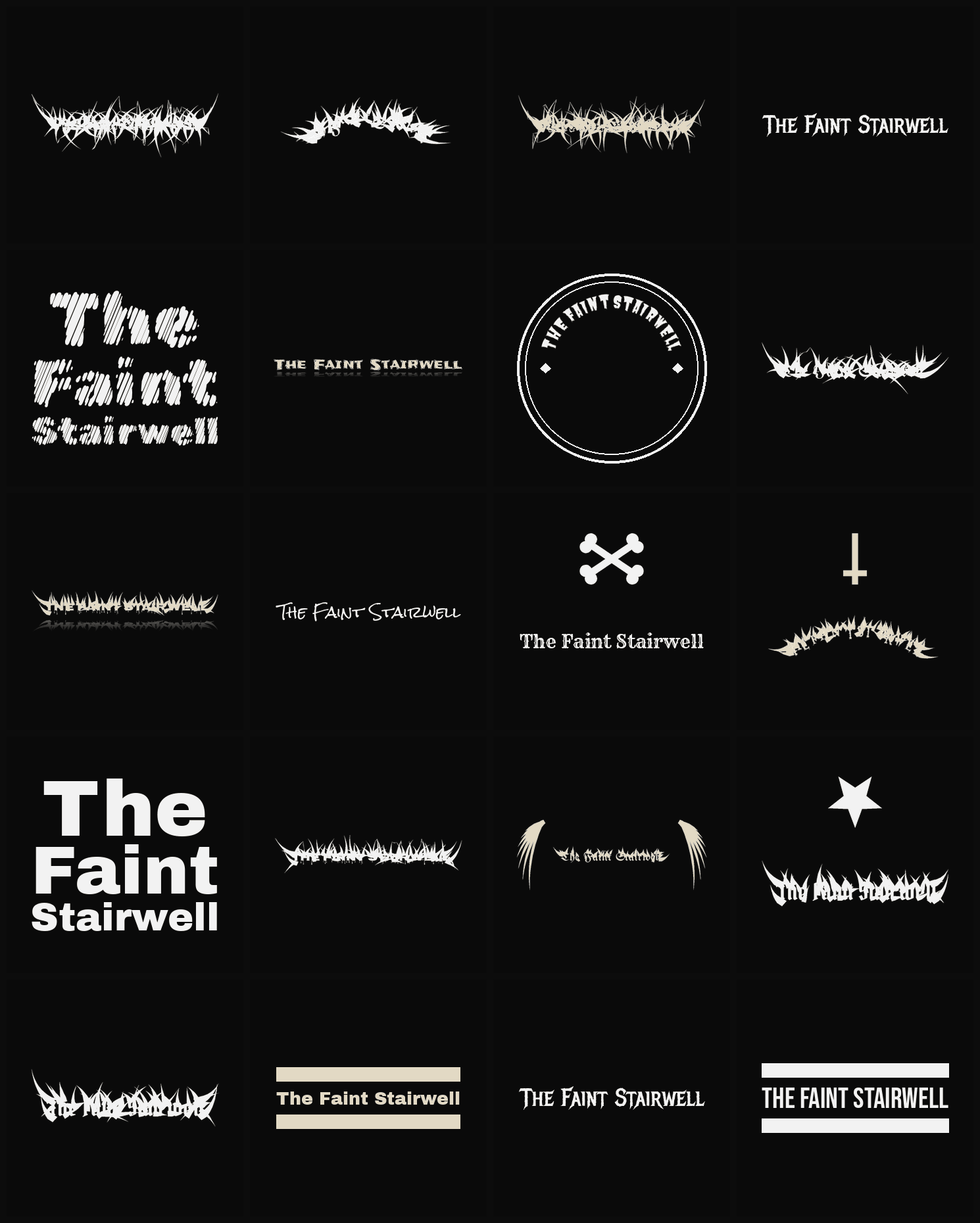 Twenty The Faint Stairwell band logo ideas — different faces, treatments and spike settings